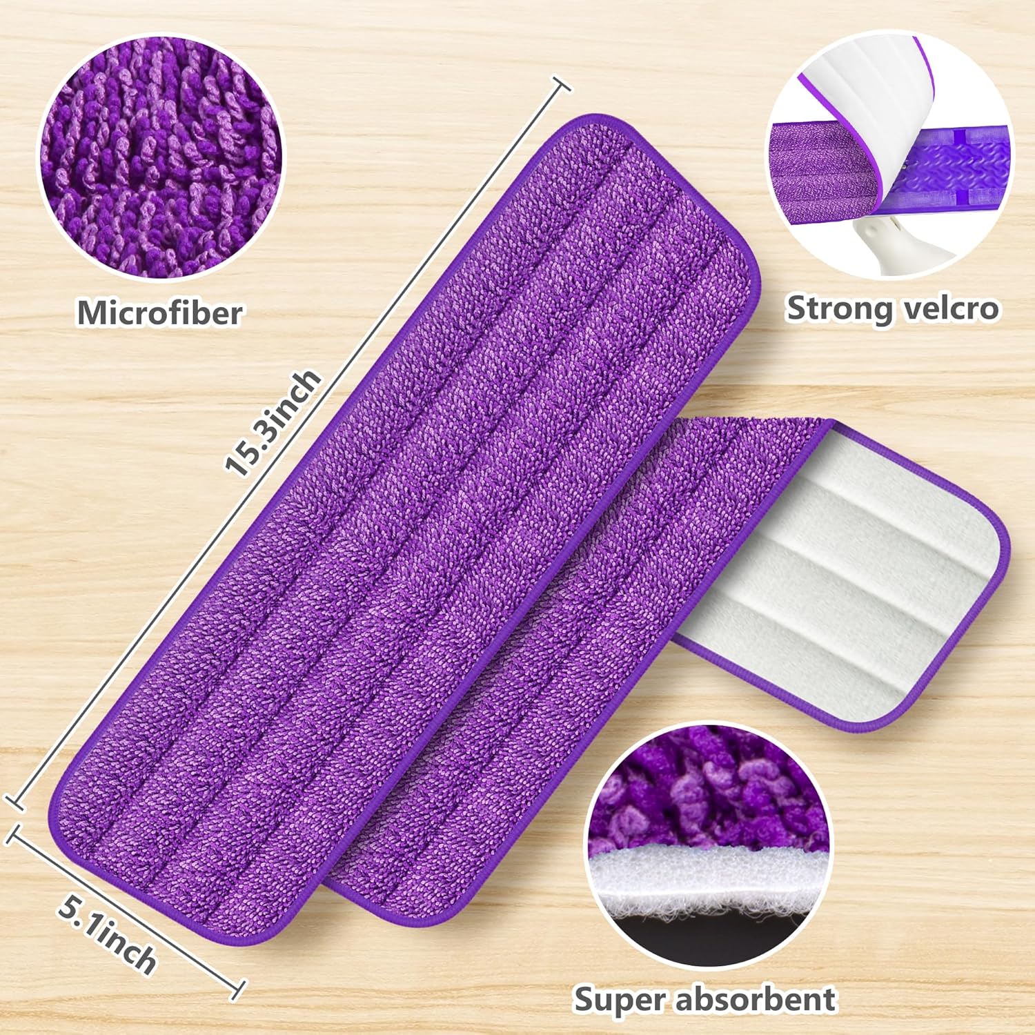 6 Pack Reusable Mop Pads Compatible with Swiffer PowerMop Wooden Floor Pads Mop Refill Pads Mop Pads Refill Microfiber Mop Pads for 13-15 Inch Microfiber Spray Mops Machine Washable