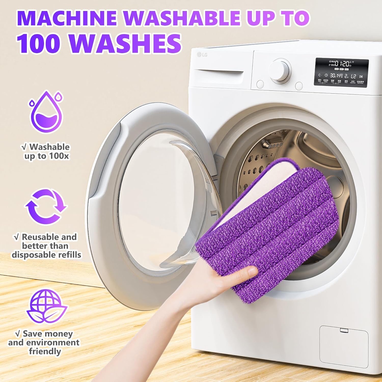 6 Pack Reusable Mop Pads Compatible with Swiffer PowerMop Wooden Floor Pads Mop Refill Pads Mop Pads Refill Microfiber Mop Pads for 13-15 Inch Microfiber Spray Mops Machine Washable