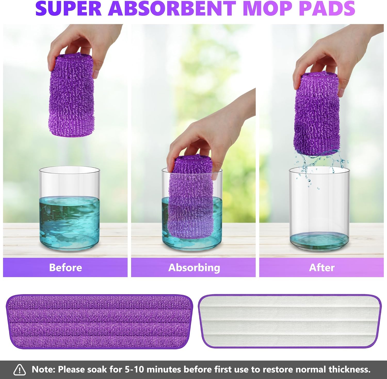 6 Pack Reusable Mop Pads Compatible with Swiffer PowerMop Wooden Floor Pads Mop Refill Pads Mop Pads Refill Microfiber Mop Pads for 13-15 Inch Microfiber Spray Mops Machine Washable