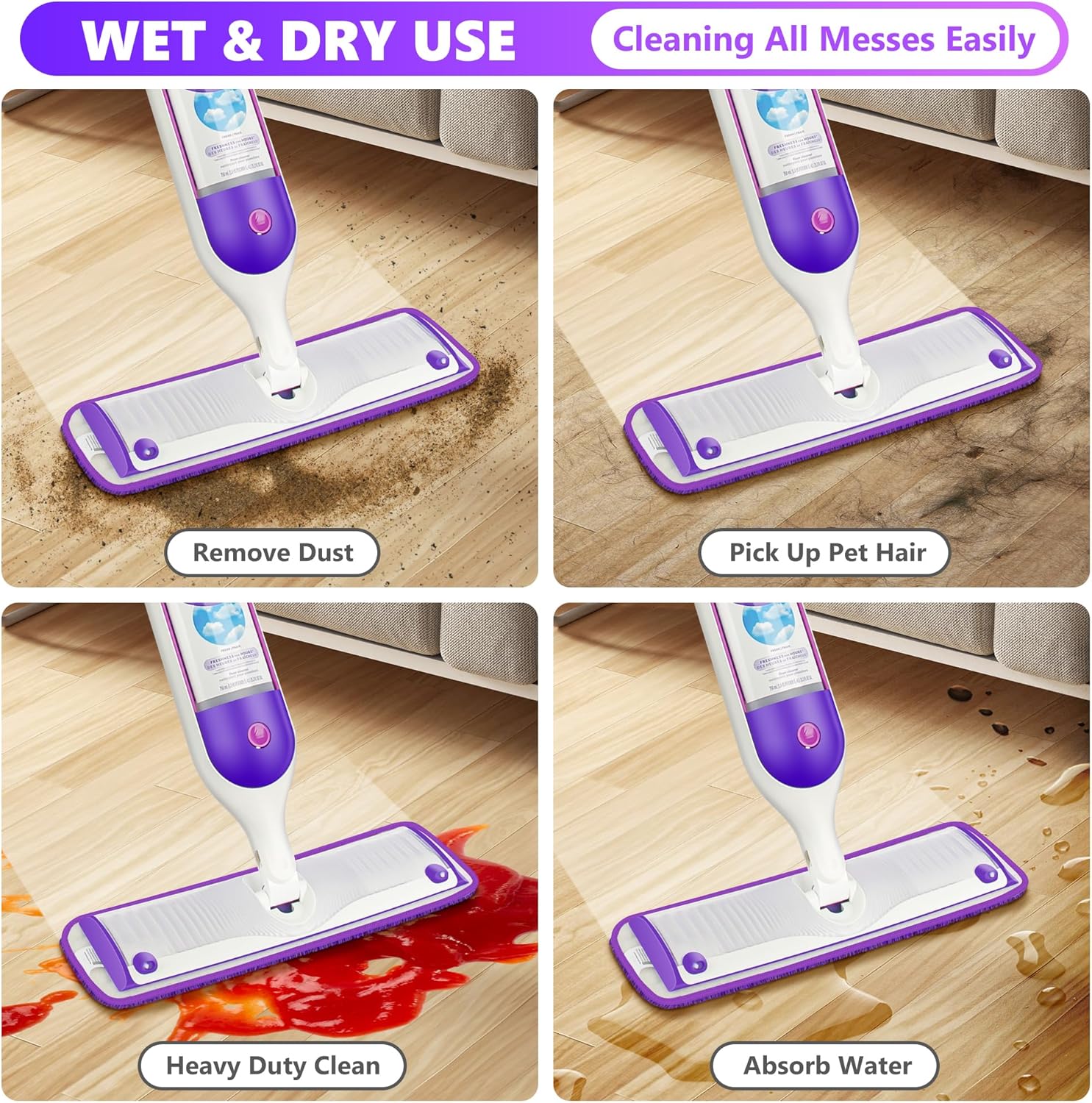 6 Pack Reusable Mop Pads Compatible with Swiffer PowerMop Wooden Floor Pads Mop Refill Pads Mop Pads Refill Microfiber Mop Pads for 13-15 Inch Microfiber Spray Mops Machine Washable
