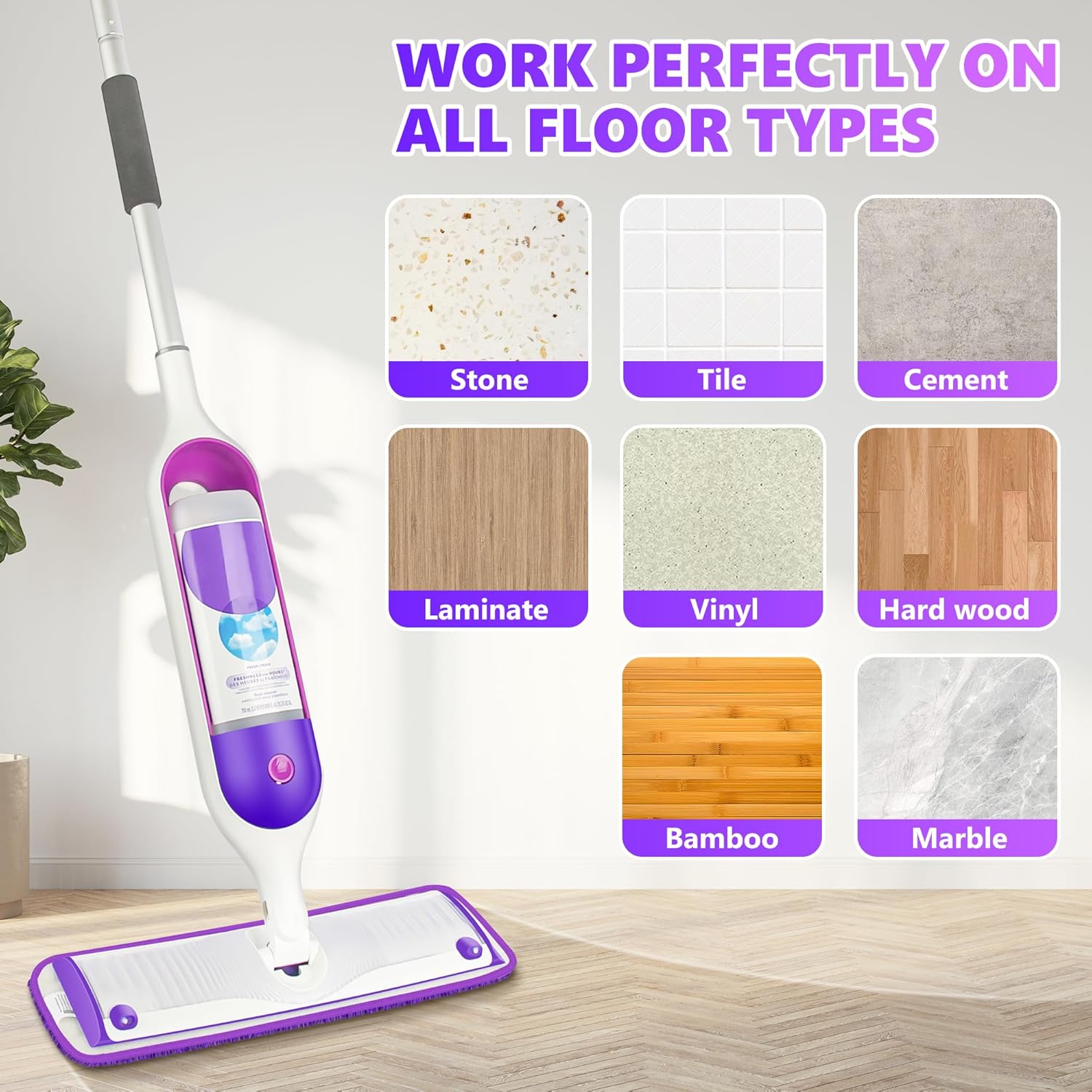 6 Pack Reusable Mop Pads Compatible with Swiffer PowerMop Wooden Floor Pads Mop Refill Pads Mop Pads Refill Microfiber Mop Pads for 13-15 Inch Microfiber Spray Mops Machine Washable