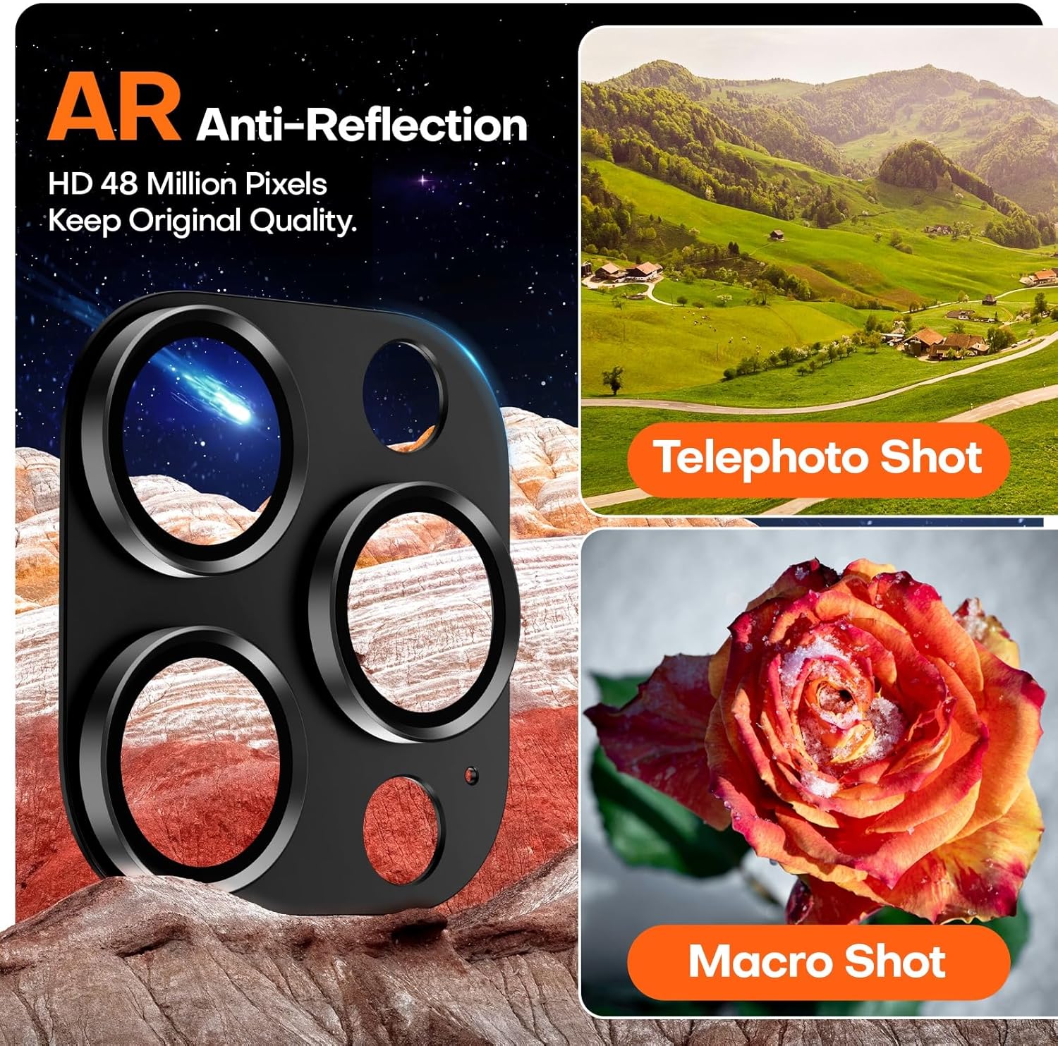Camera Lens Protector for iPhone 16 Pro Max/16 Pro/iPhone 15 Pro Max/15 Pro/iPhone 14 Pro Max/14 Pro, Aluminum Alloy Sapphire Glass Camera Screen Cover, Suitable for Protective Case - Black Titanium Alloy