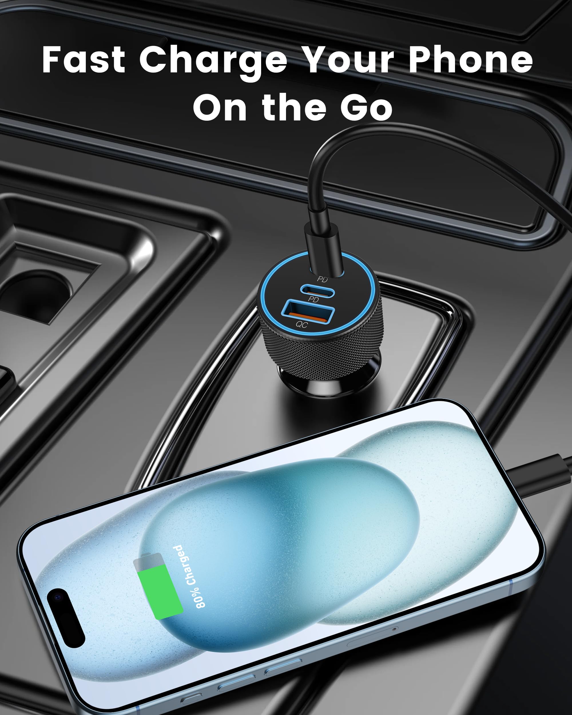 USB C Car Charger, 3 Ports 67W Dual USB-C and USB-A Car Power Adapter PD/QC Fast Charging Cigarette Lighter for iPhone 16/15/14/13/12/11/Pro Max, iPad, Samsung Galaxy S25 S24/S23 /S22/S2S21, Pixel, Android