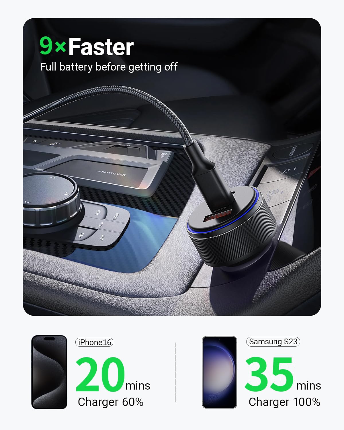 USB-C Car Charger, 3-Port 90W Fast Car Charger, Dual USB-C and USB-A Car Power Adapter, PD3.0 and QC3.0 Fast Charging for iPhone 16/15/14/13 Pro Max, iPad, MacBook etc.
