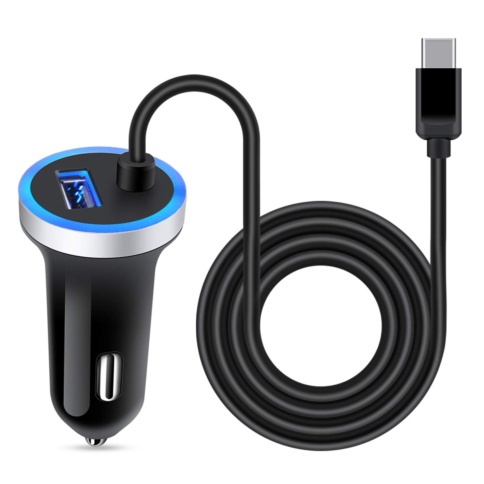 USB C Car Charger, 3.4A Fast Charging Car Adapter + 3ft Type C Cable for Samsung Galaxy S25 S24 S23 S22 S21 S20 S10 Note 20 A10E A20 A50 A51 A71,LG Stylo 6 /5/4 G7 V60 ThinQ Moto G8 G7 Google Pixel 4 3a