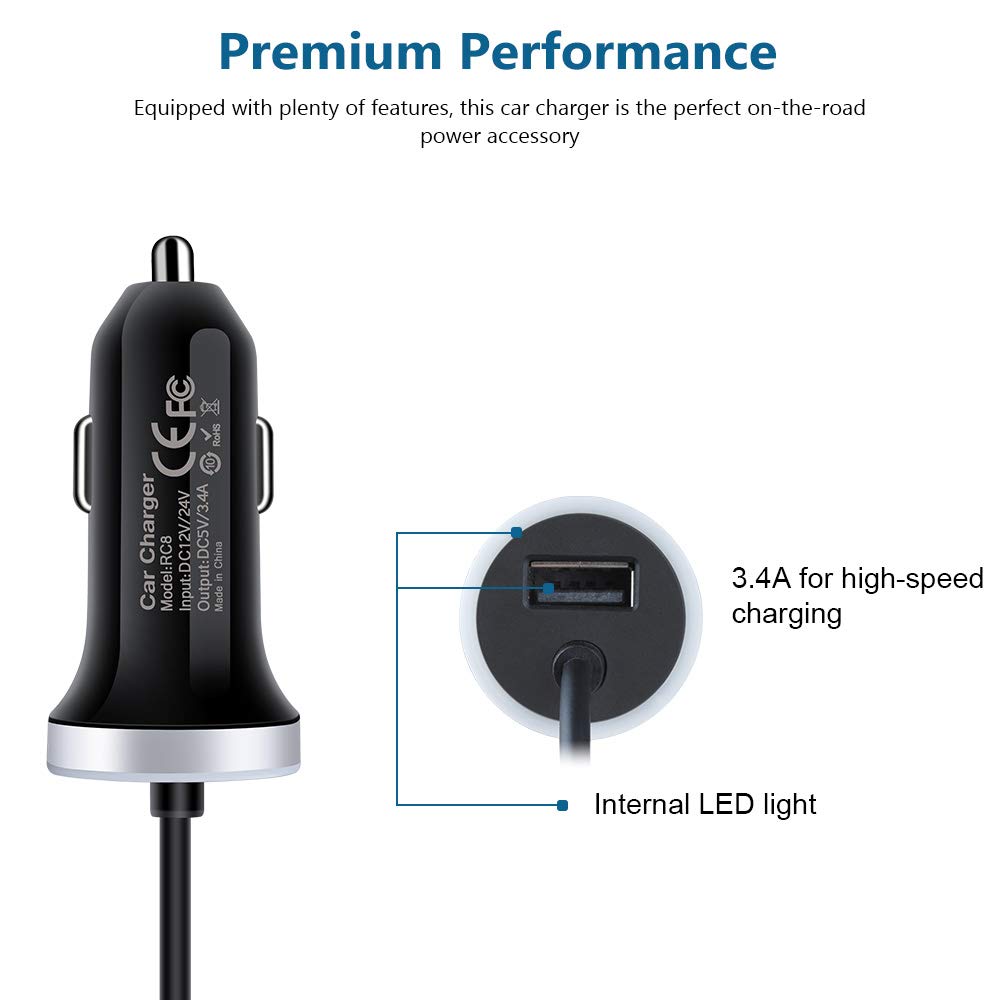 USB C Car Charger, 3.4A Fast Charging Car Adapter + 3ft Type C Cable for Samsung Galaxy S25 S24 S23 S22 S21 S20 S10 Note 20 A10E A20 A50 A51 A71,LG Stylo 6 /5/4 G7 V60 ThinQ Moto G8 G7 Google Pixel 4 3a
