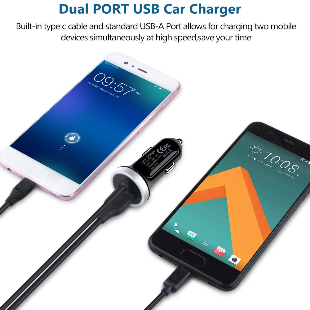 USB C Car Charger, 3.4A Fast Charging Car Adapter + 3ft Type C Cable for Samsung Galaxy S25 S24 S23 S22 S21 S20 S10 Note 20 A10E A20 A50 A51 A71,LG Stylo 6 /5/4 G7 V60 ThinQ Moto G8 G7 Google Pixel 4 3a