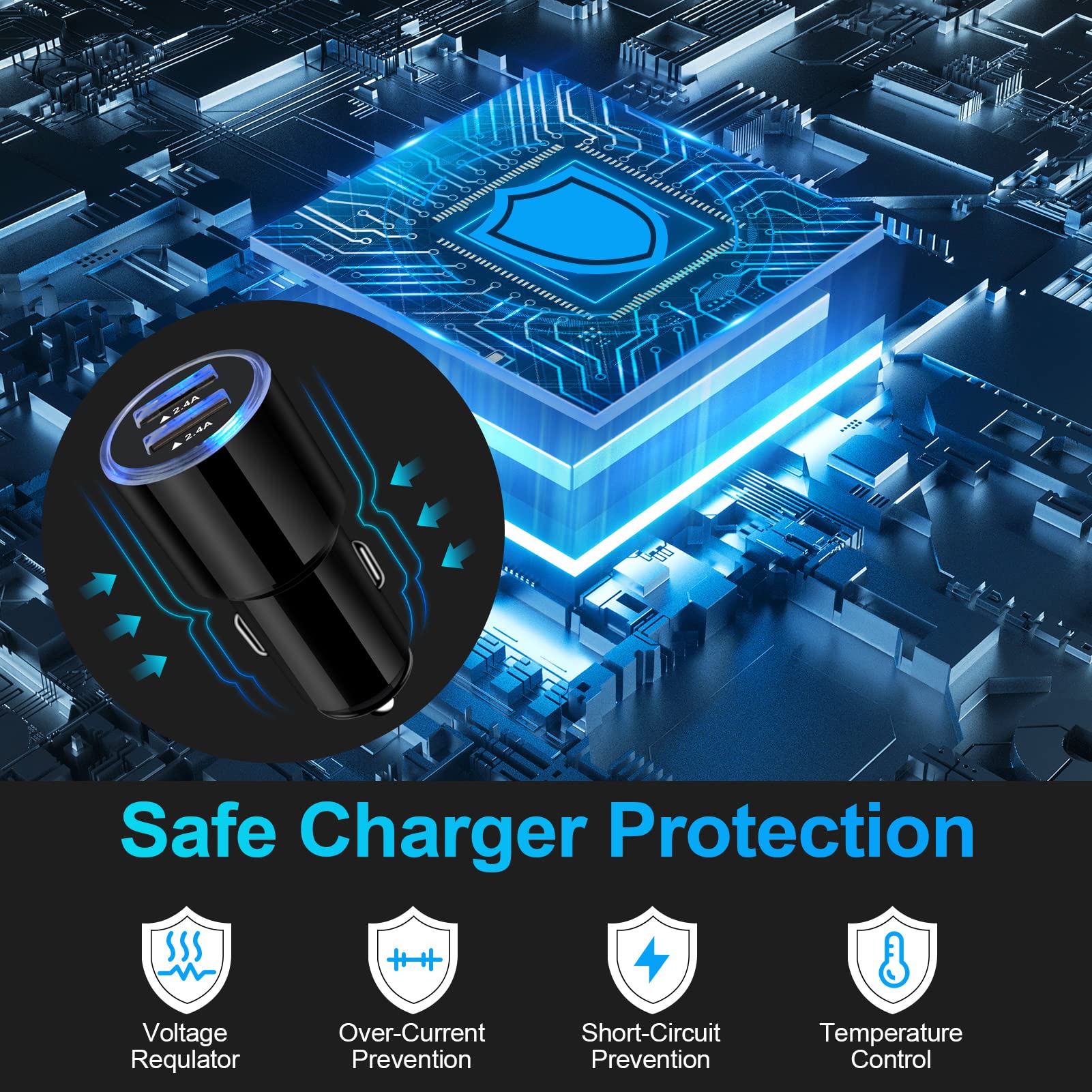 USB Car Charger, 2 Pack 4.8A Fast Charging Dual Port USB Cigarette Lighter Adapter for iPhone 15 14 13 12 11 Pro Max SE XR X 8 7 6, iPad, Samsung Galaxy S23 S22 S21 S20 S1 0 S9 S8 S7 A51, Android, Kindle