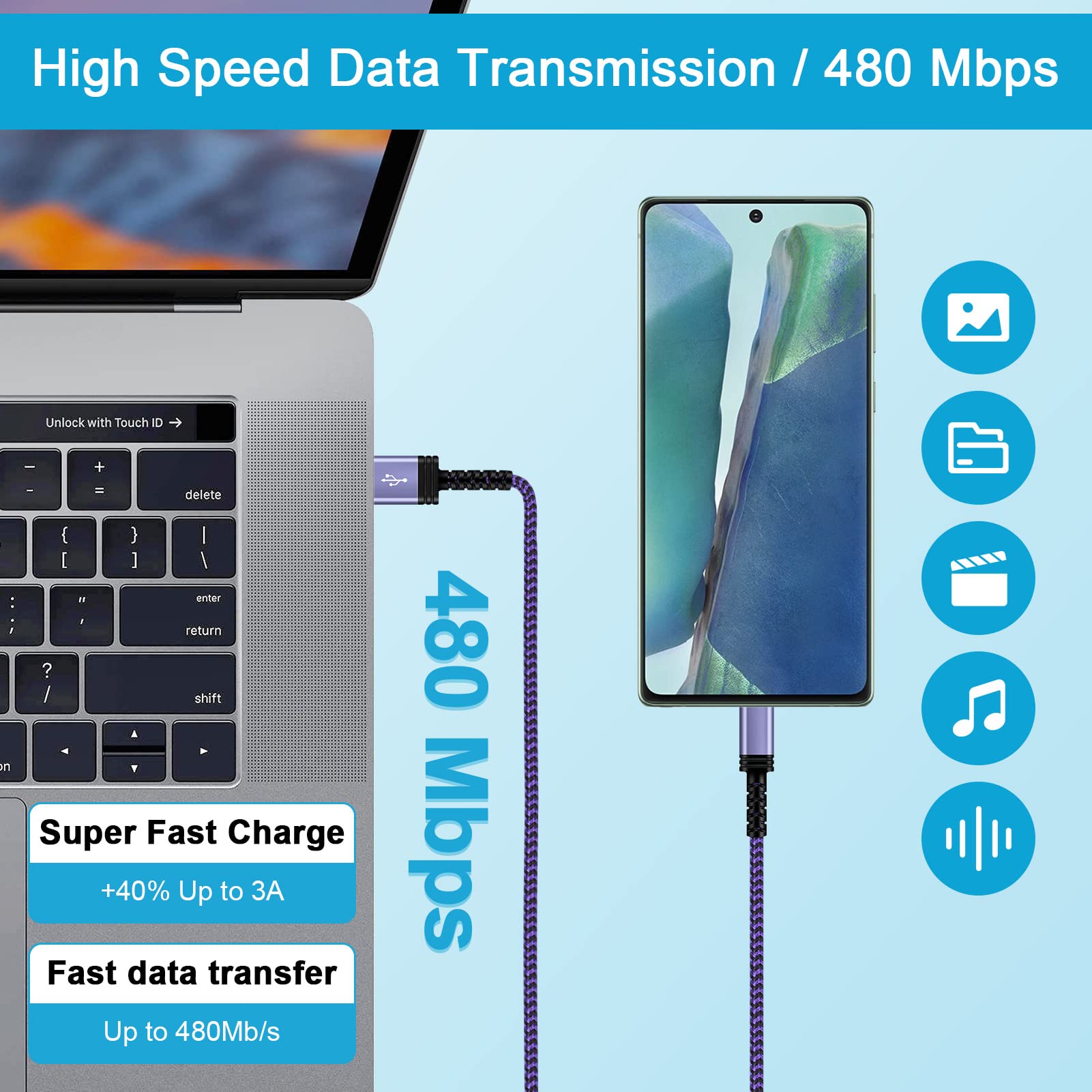 S23 USB Type C Data Cable Fast Charging Android Phone C Charger Cable [3 Pack, 6 Feet] for Samsung Galaxy S23 Ultra/S23+/S22/S21/S20,Z Flip4/Fold 4,S24/S24 Ultra/ A13/S. 25, Motorcycle Power Cable, Google Pixel 7a