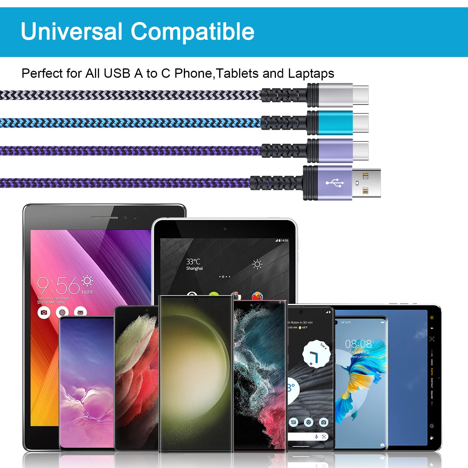 S23 USB Type C Data Cable Fast Charging Android Phone C Charger Cable [3 Pack, 6 Feet] for Samsung Galaxy S23 Ultra/S23+/S22/S21/S20,Z Flip4/Fold 4,S24/S24 Ultra/ A13/S. 25, Motorcycle Power Cable, Google Pixel 7a