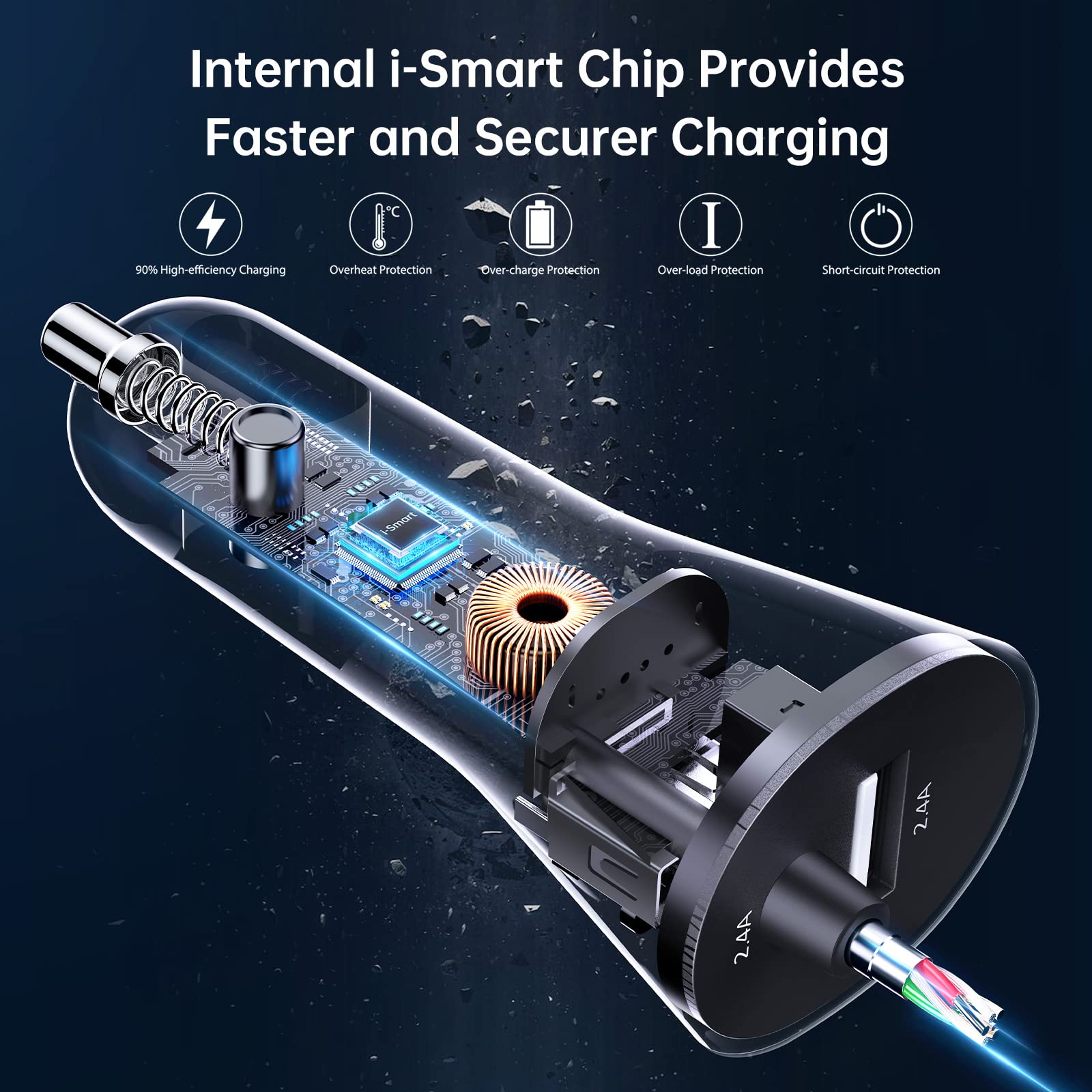 iPhone Car Charger - Upgrade [Apple MFi Certified] 4.8A/24W Car Charging Adapter with Built-in Coiled Lightning Data Cable for Apple iPhone 14/13/12/11/Xs/XS Max/XR/X/8/7 /6 Plus iPad and more