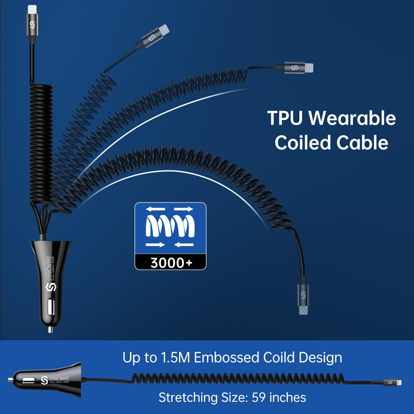 iPhone Car Charger - Upgrade [Apple MFi Certified] 4.8A/24W Car Charging Adapter with Built-in Coiled Lightning Data Cable for Apple iPhone 14/13/12/11/Xs/XS Max/XR/X/8/7 /6 Plus iPad and more