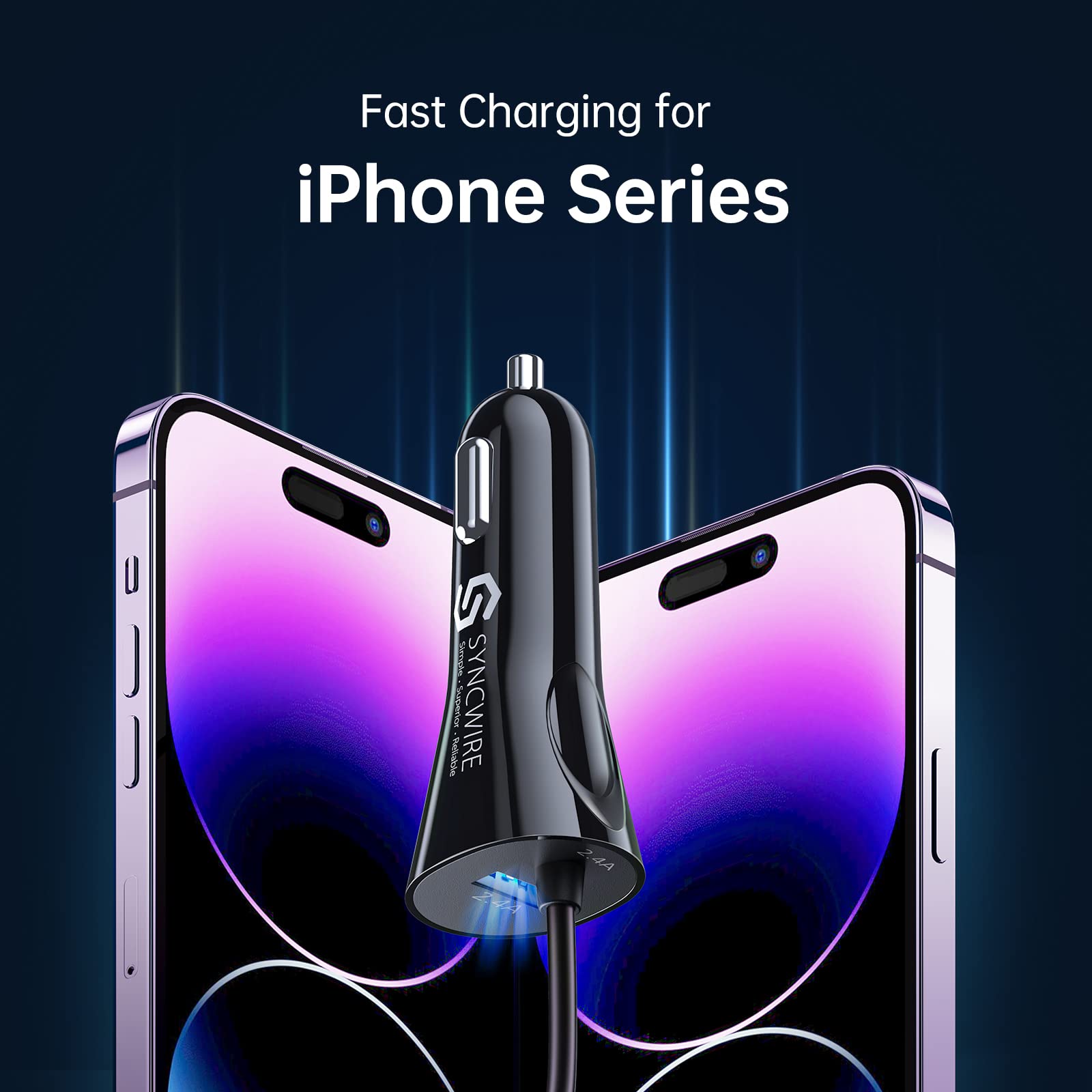iPhone Car Charger - Upgrade [Apple MFi Certified] 4.8A/24W Car Charging Adapter with Built-in Coiled Lightning Data Cable for Apple iPhone 14/13/12/11/Xs/XS Max/XR/X/8/7 /6 Plus iPad and more