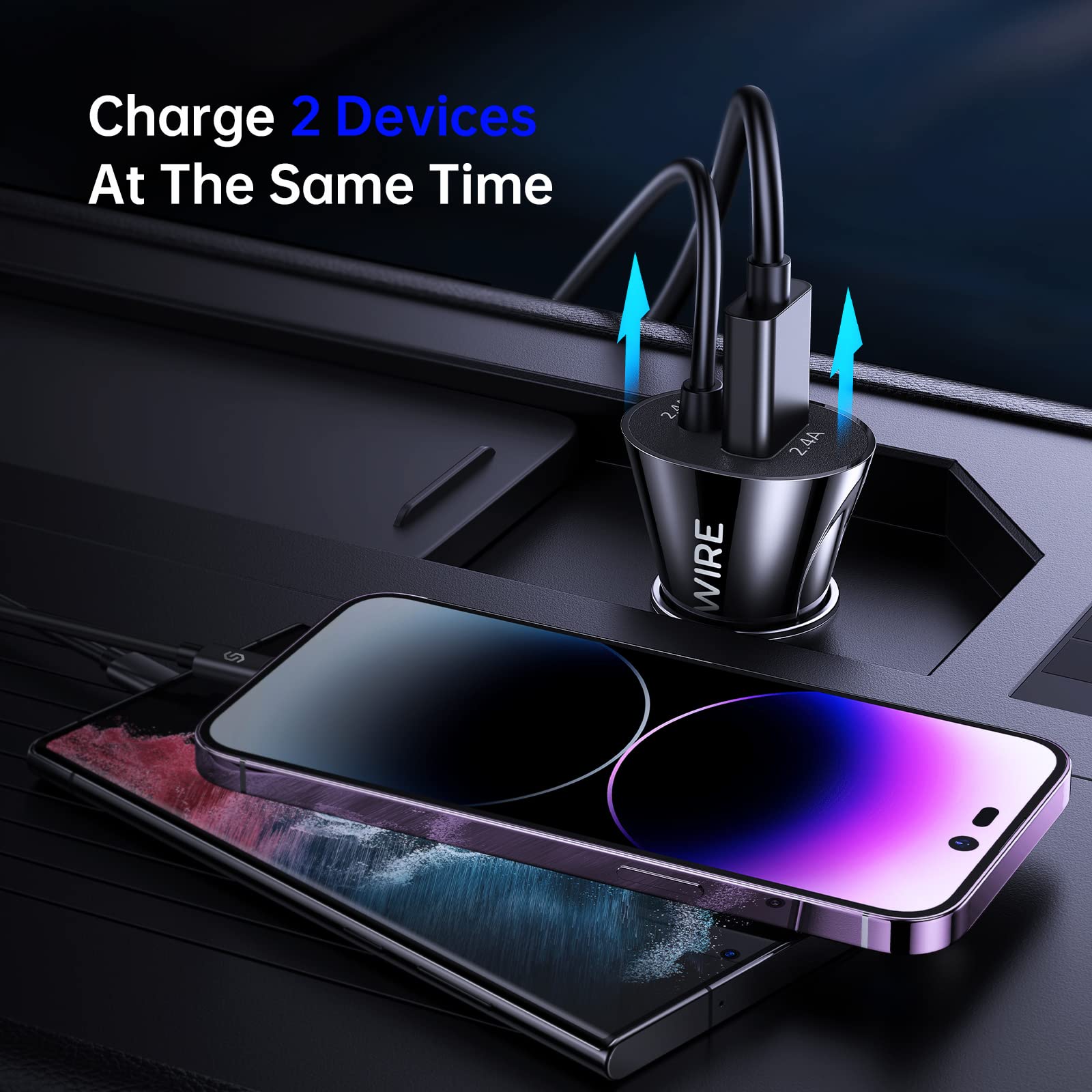 iPhone Car Charger - Upgrade [Apple MFi Certified] 4.8A/24W Car Charging Adapter with Built-in Coiled Lightning Data Cable for Apple iPhone 14/13/12/11/Xs/XS Max/XR/X/8/7 /6 Plus iPad and more
