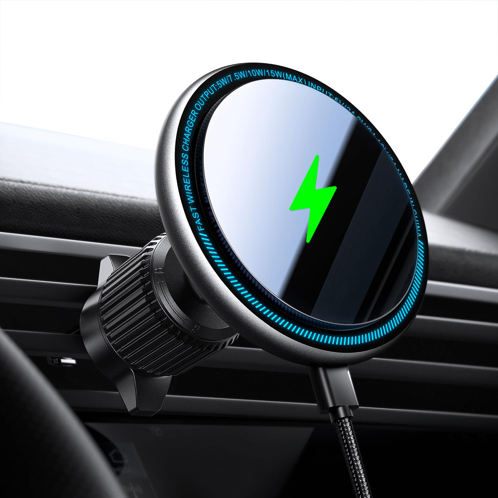 For 15W Magsafe Car Charger, [Vibrant LED Decoration] Wireless Car Charger, Magnetic Phone Holder Mount for Air Vent