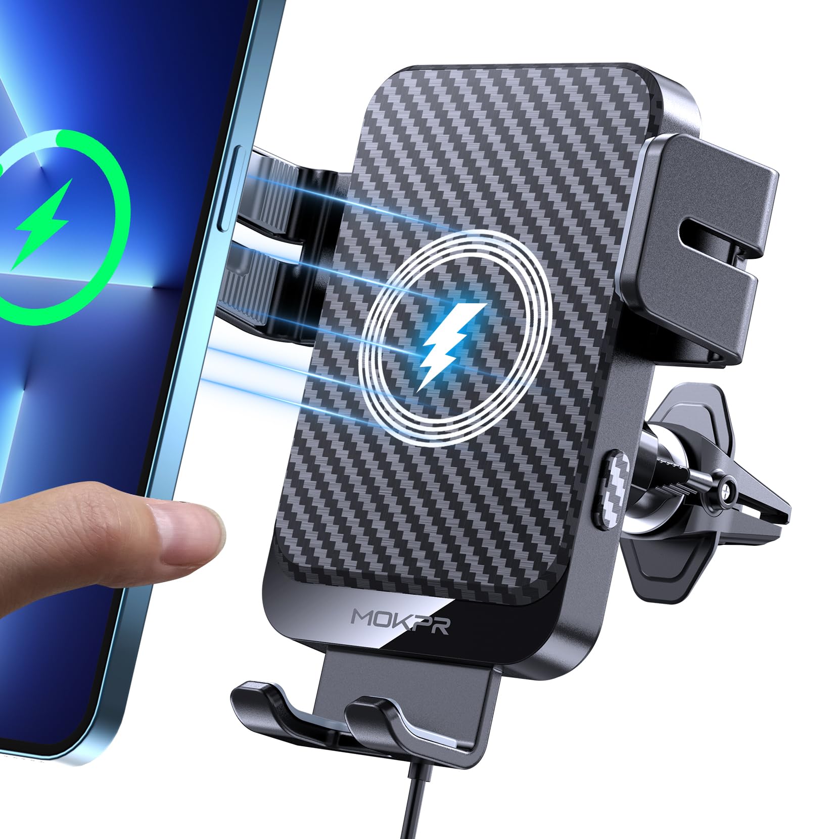 Wireless 15W Fast Charging Auto Clamping Car Charger Phone Holder Compatible with iPhone 16/15/14/13/12 pro/12/11, Samsung Galaxy S23/S22 /S21/S2S20 etc