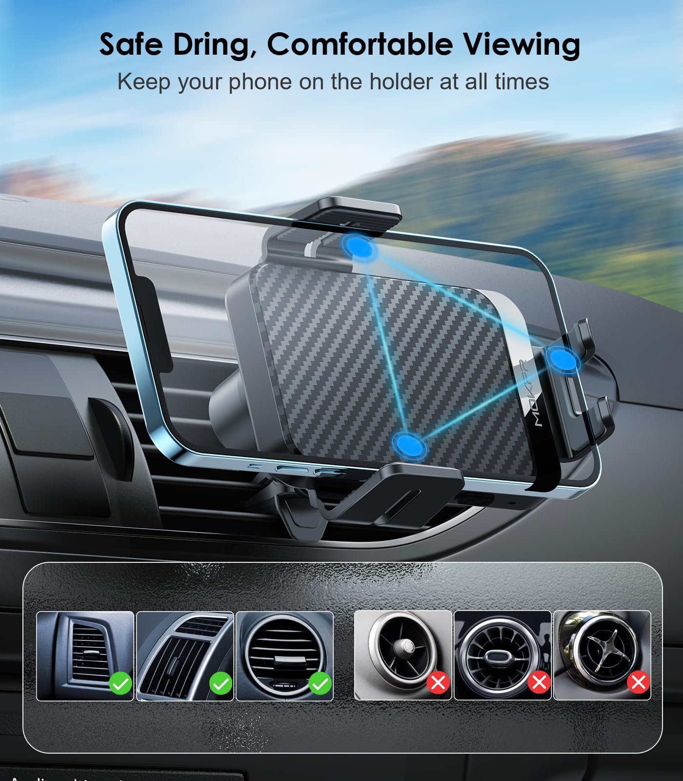 Wireless 15W Fast Charging Auto Clamping Car Charger Phone Holder Compatible with iPhone 16/15/14/13/12 pro/12/11, Samsung Galaxy S23/S22 /S21/S2S20 etc