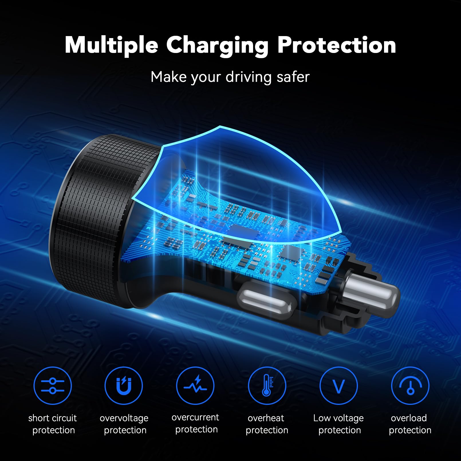 USB C Car Charger, 78W 4-Port iPhone Car Charger Adapter with Voltmeter USB C Car Phone Charger Fast Charging Type C Cigarette Lighter USB Charger for iPhone 16/15/14/13/12, Samsung Galaxy, iPad