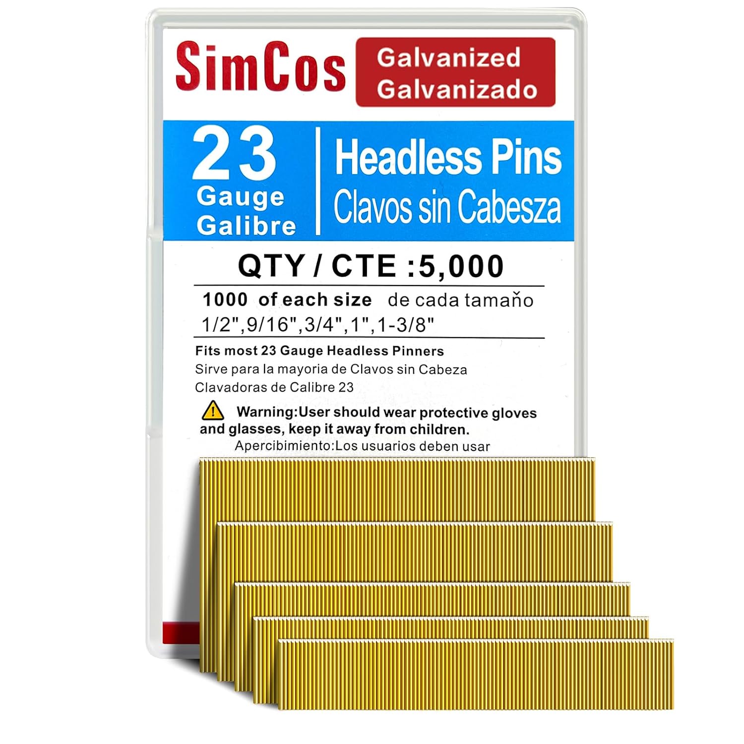 5000pcs 23 Ga 5 Size Mixed Headless Brad Nails