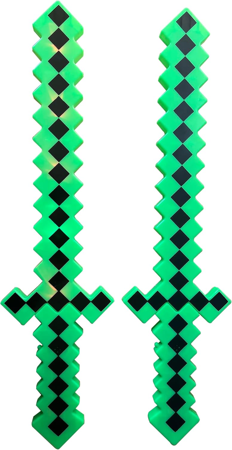 2 Pack Color Led Flashing & Sound Light Up Classic Diamond Pixel Swords