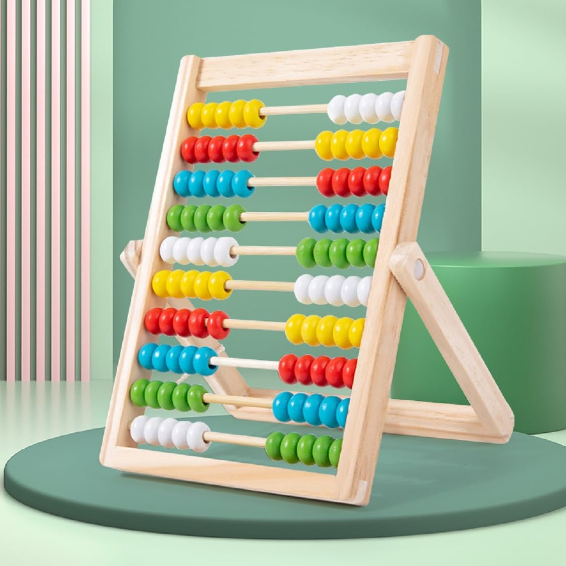 Preschool Math Learning Toys, 10 Rows Wooden Frame Abacus