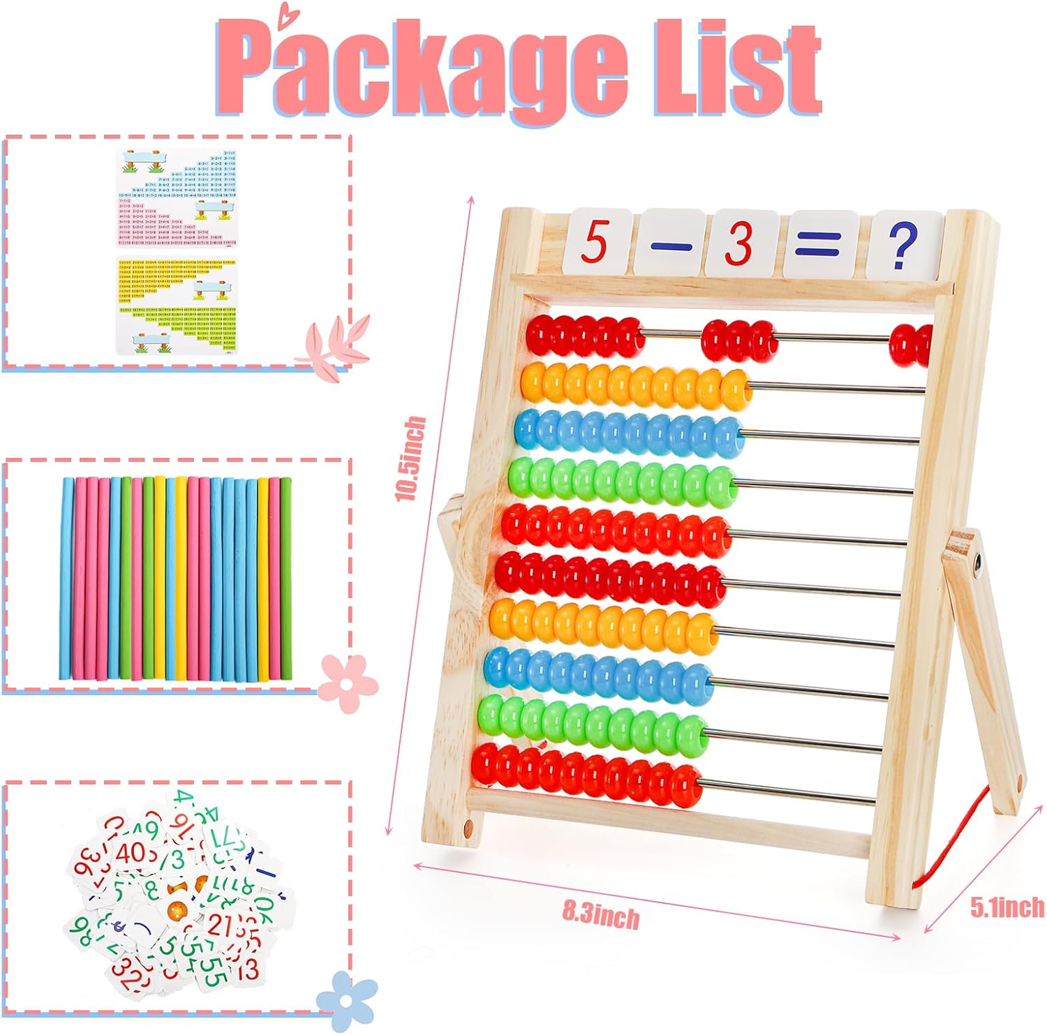 Wooden Abacus for Kids Math with Counting Sticks and Number Toys Cards