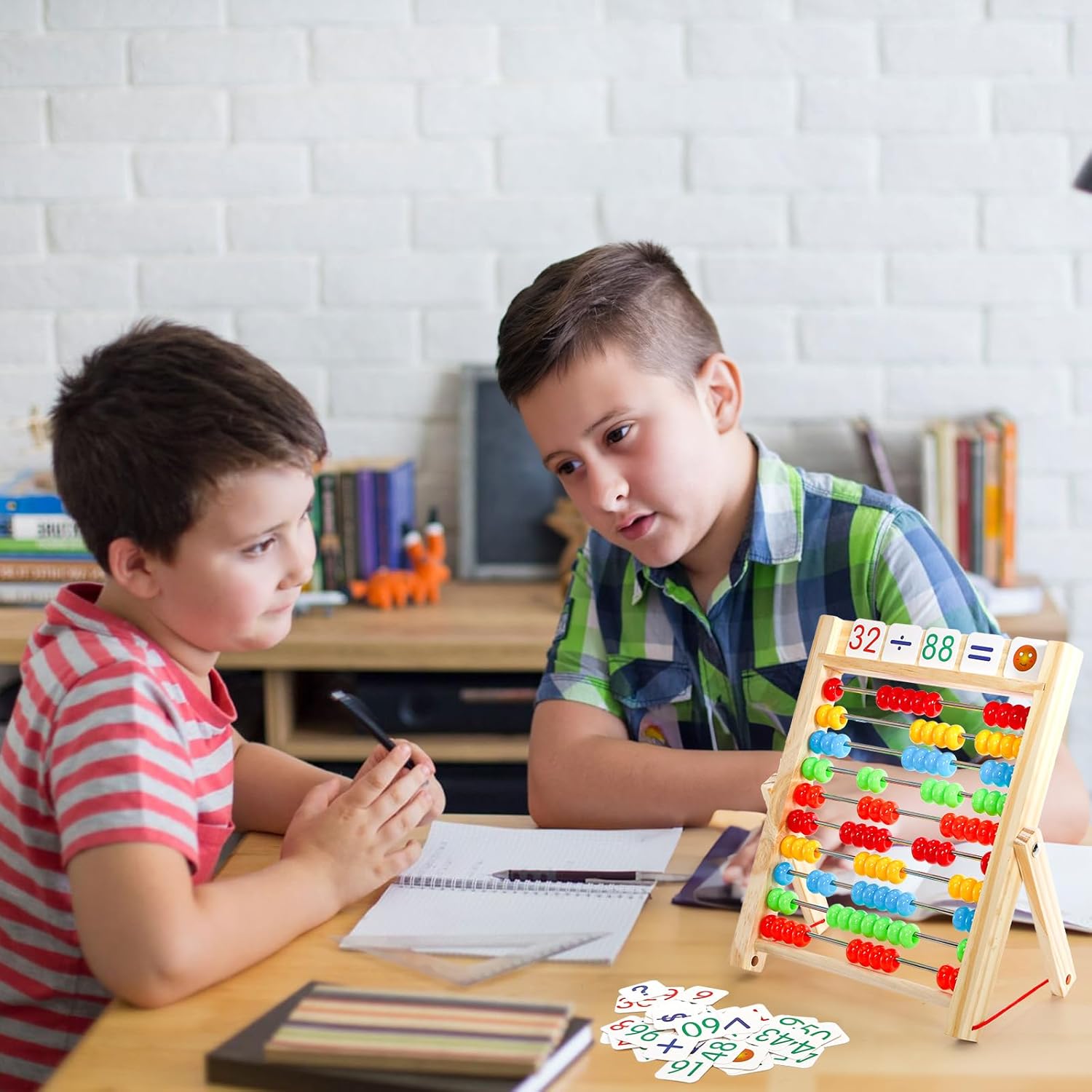 Wooden Abacus for Kids Math with Counting Sticks and Number Toys Cards