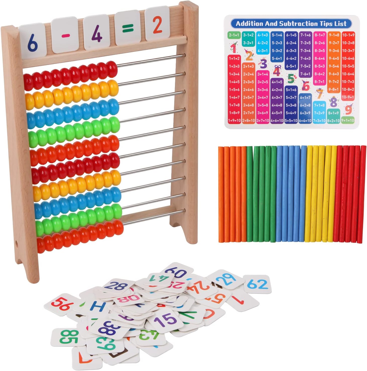 Children's Math Wooden Abacus, Counting Stick, Numbers Alphabet Cards