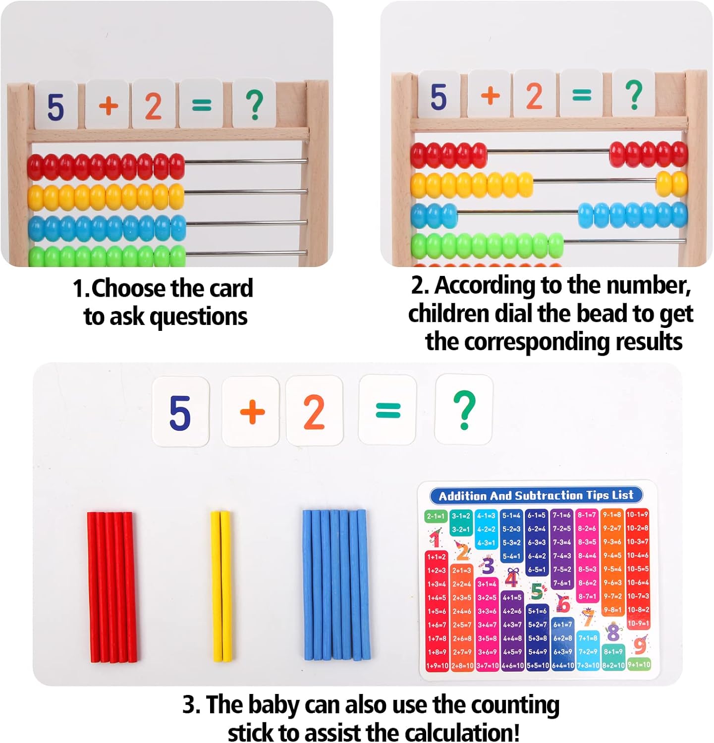 Children's Math Wooden Abacus, Counting Stick, Numbers Alphabet Cards