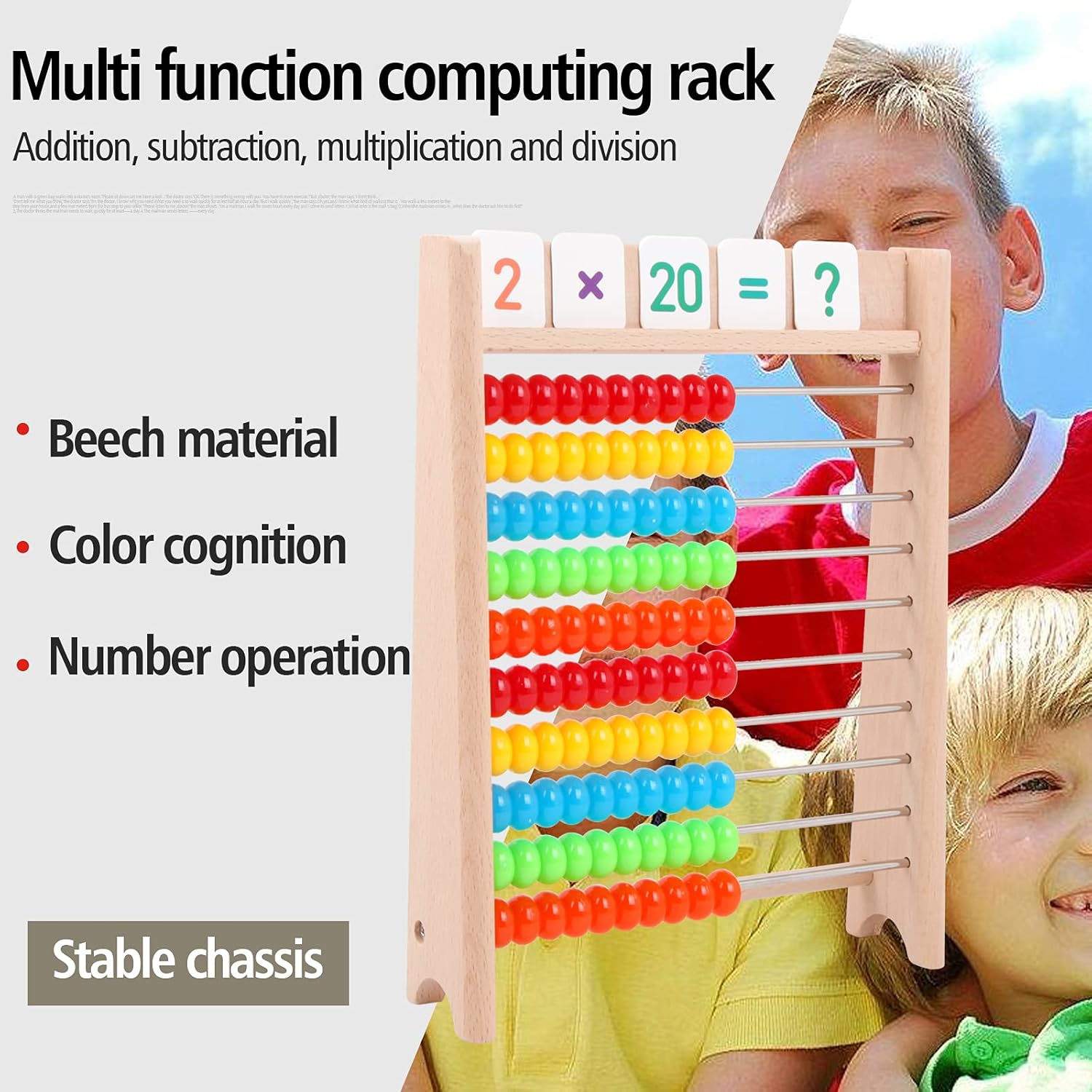 Children's Math Wooden Abacus, Counting Stick, Numbers Alphabet Cards