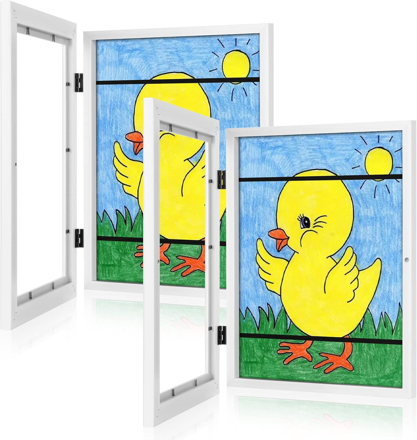 [2-Pack] Children's Art Frame, 8.5x11 Front Opening Children's Art Frame Replaceable, White Art Display Wall Frame, Holds 50 Pieces, For 3D Pictures, Crafts, Hanging Art, Portfolio