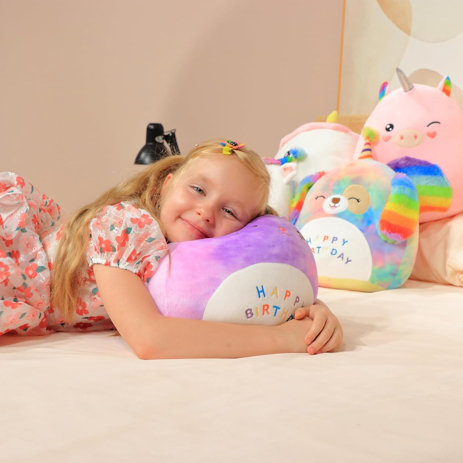 12" Rainbow Birthday Kitten Plush Pillow