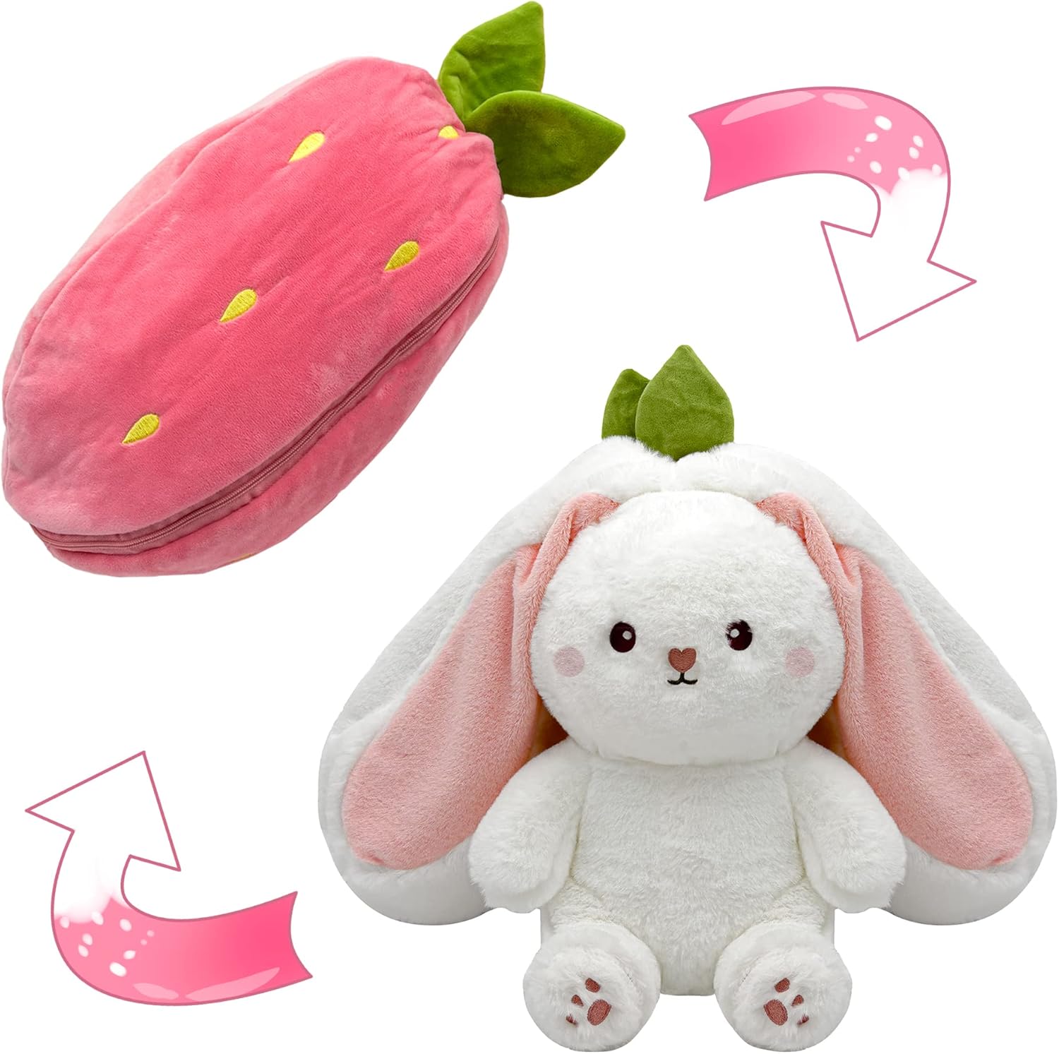 Bunny Stuffed Animal, Strawberry Reversible Cuddle Bunny Pillow