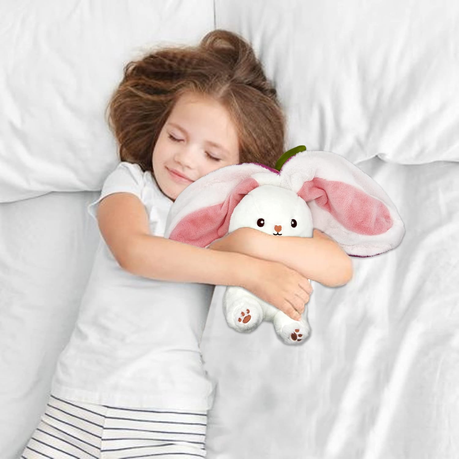 Bunny Stuffed Animal, Strawberry Reversible Cuddle Bunny Pillow
