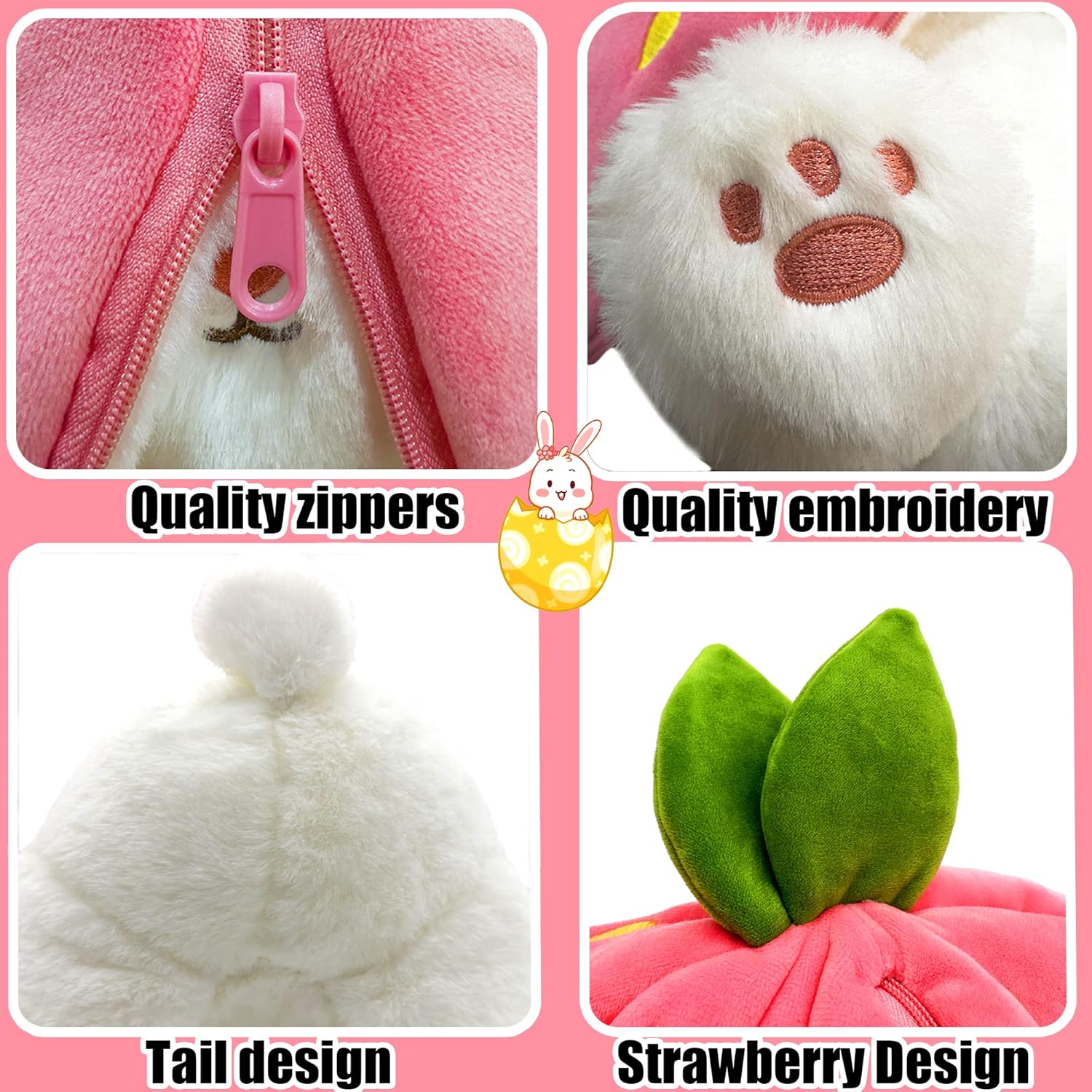 Bunny Stuffed Animal, Strawberry Reversible Cuddle Bunny Pillow
