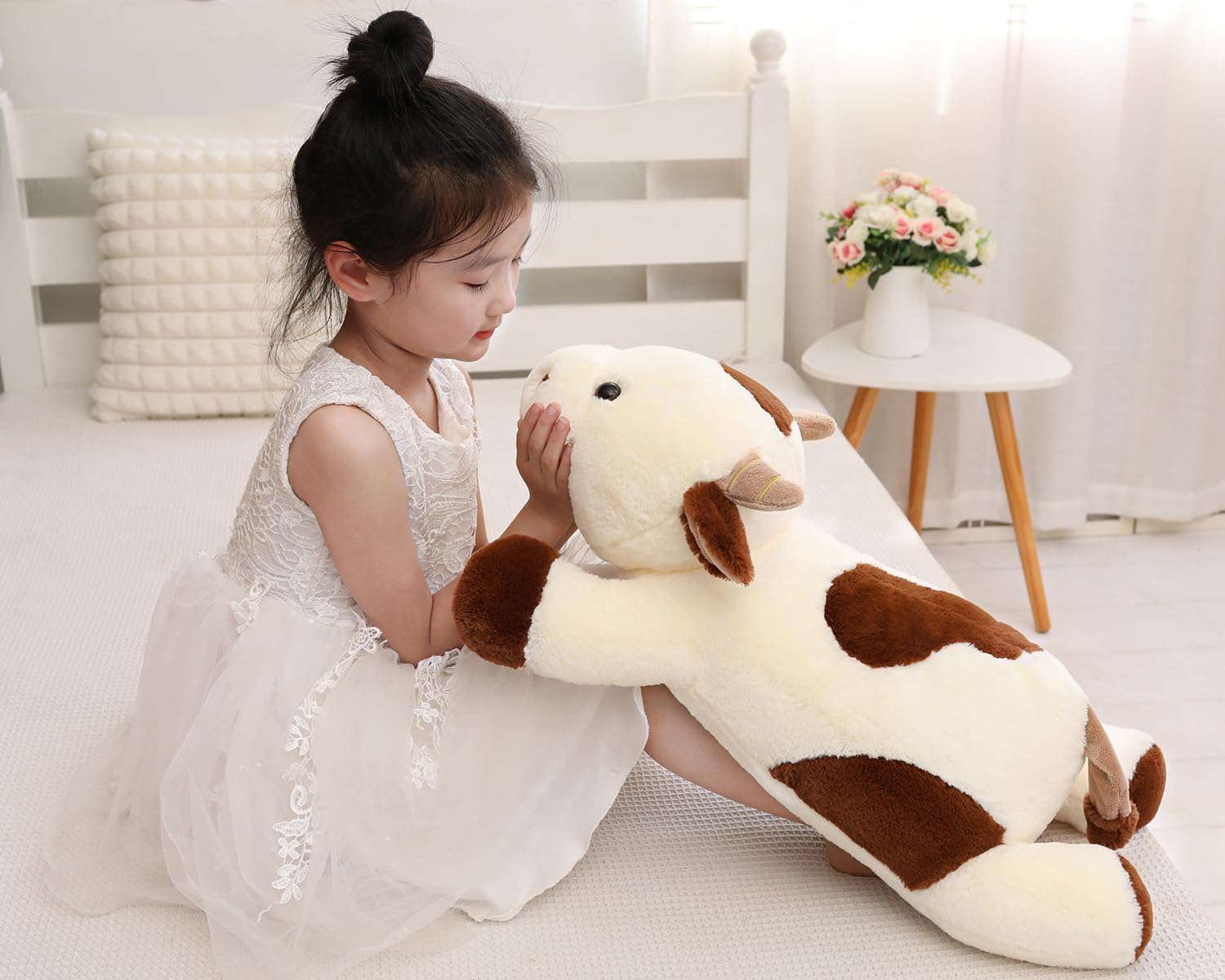 5 lbs Beige 25.6" Cow Weighted Stuffed Animal