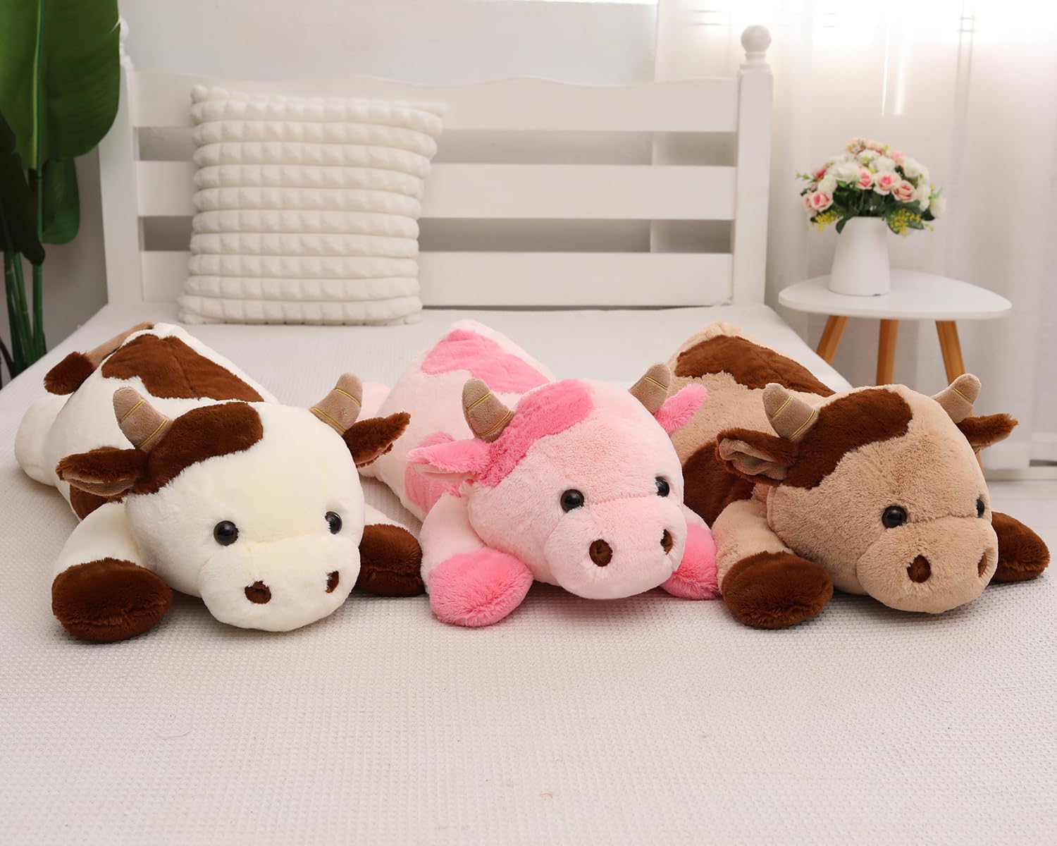 5 lbs Beige 25.6" Cow Weighted Stuffed Animal