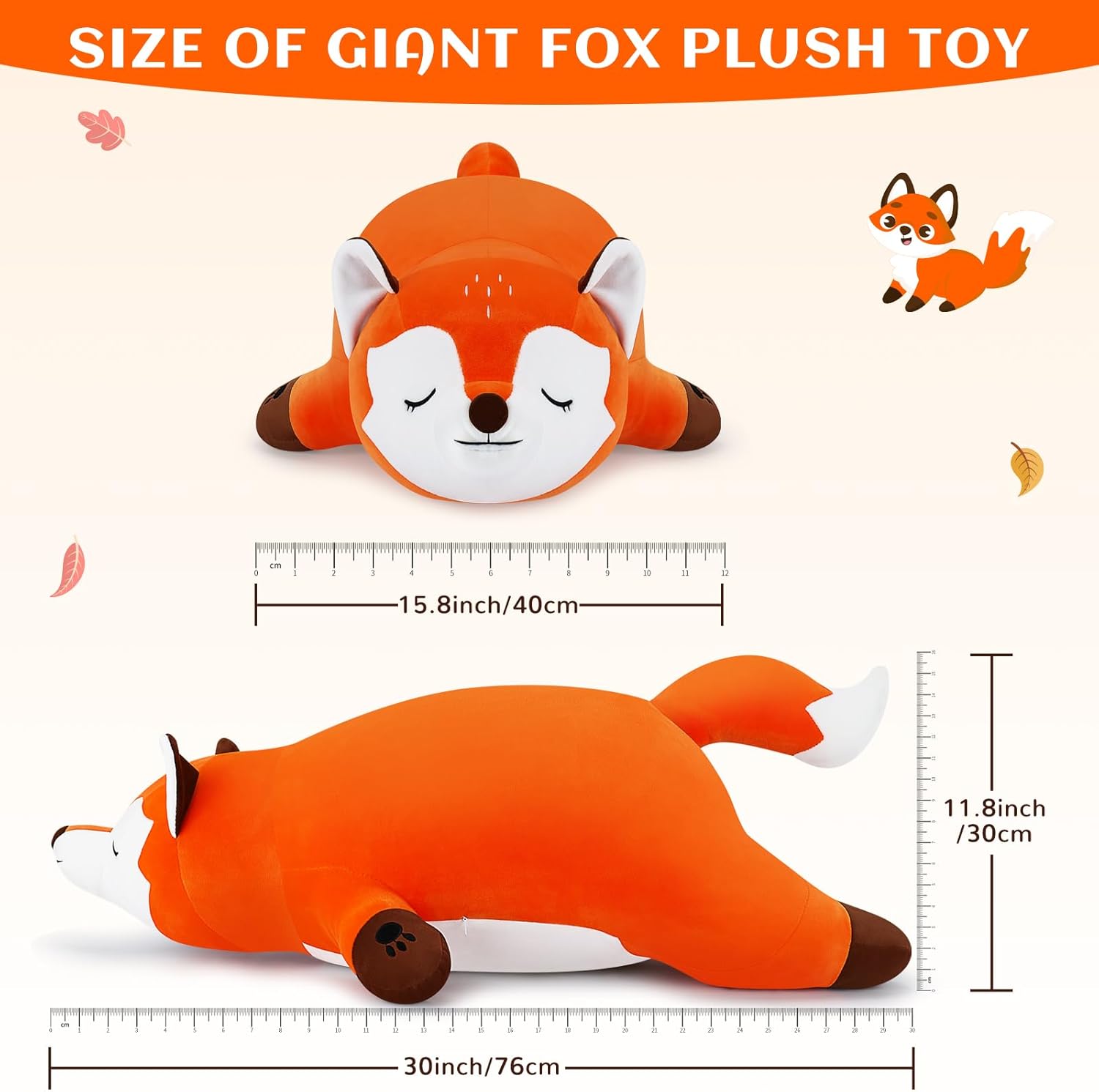 30" Giant Fox Plush Stuffed Animal Pillow