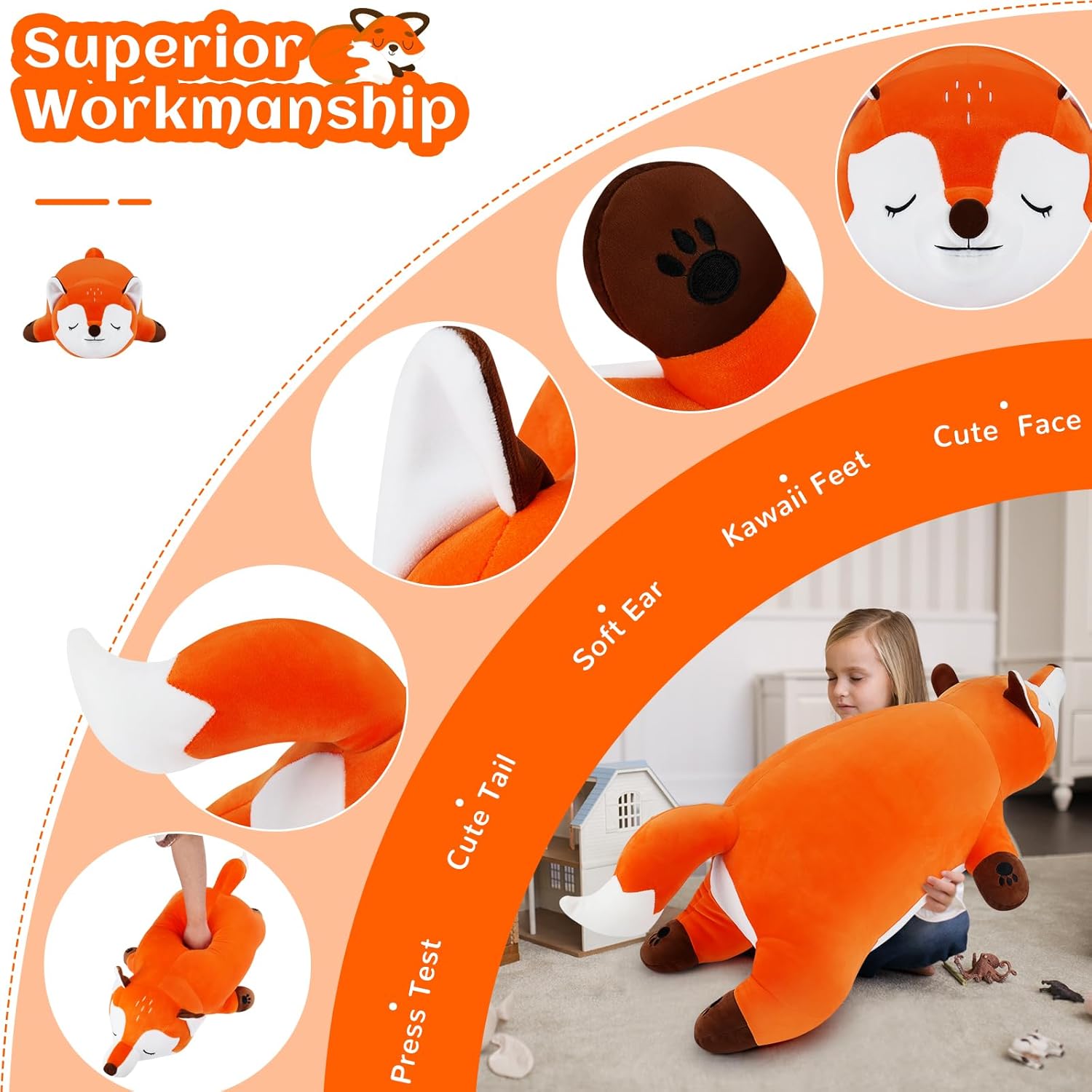 30" Giant Fox Plush Stuffed Animal Pillow