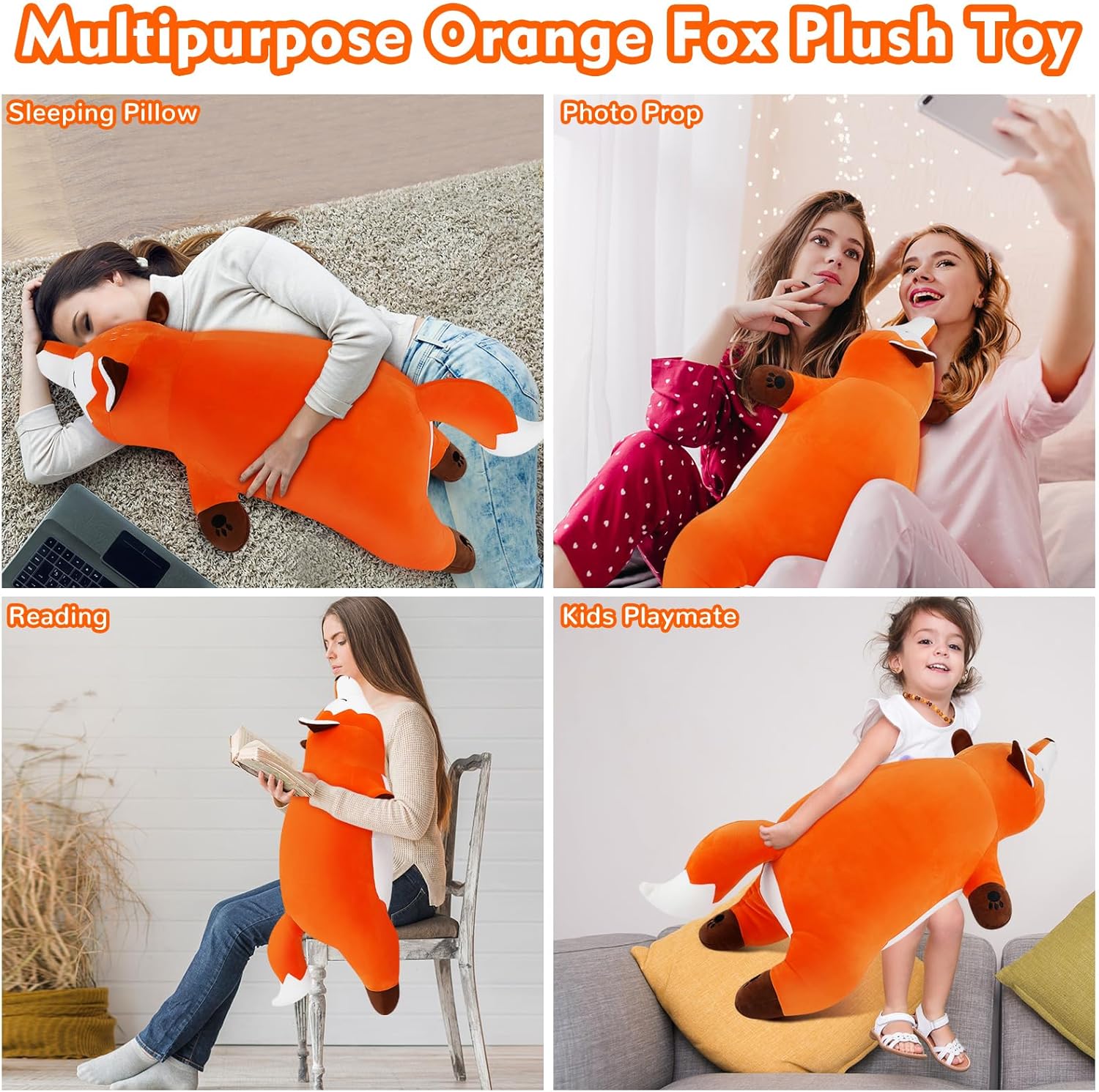 30" Giant Fox Plush Stuffed Animal Pillow