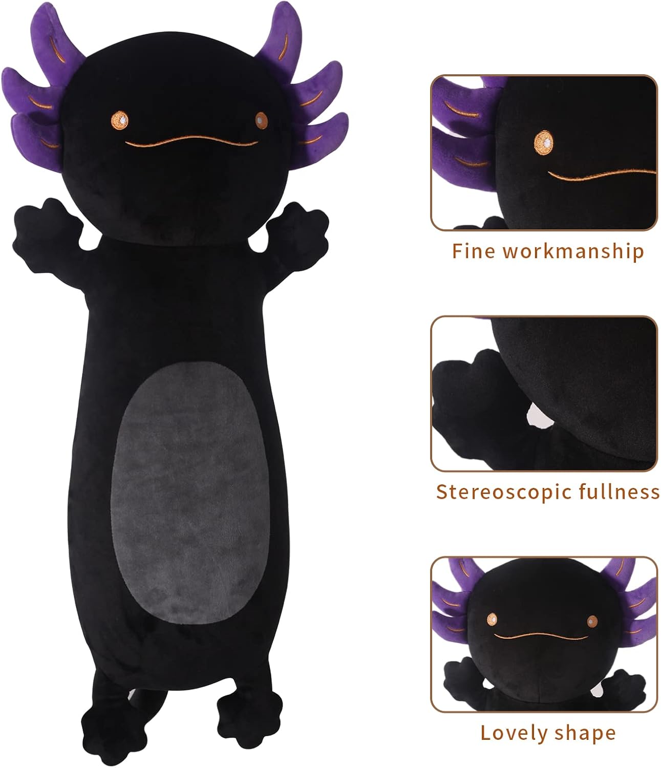 22" Giant Black Axolotl Plush Pillow