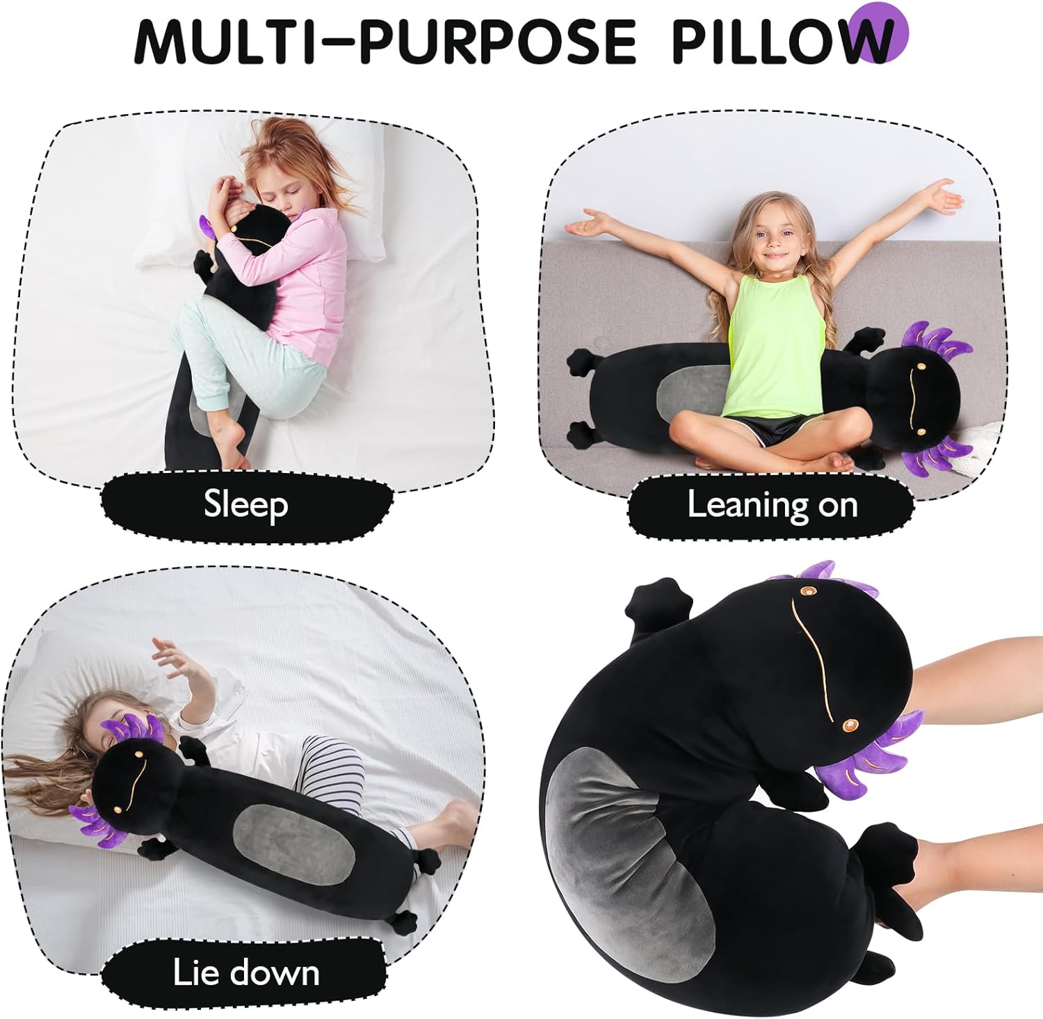 22" Giant Black Axolotl Plush Pillow