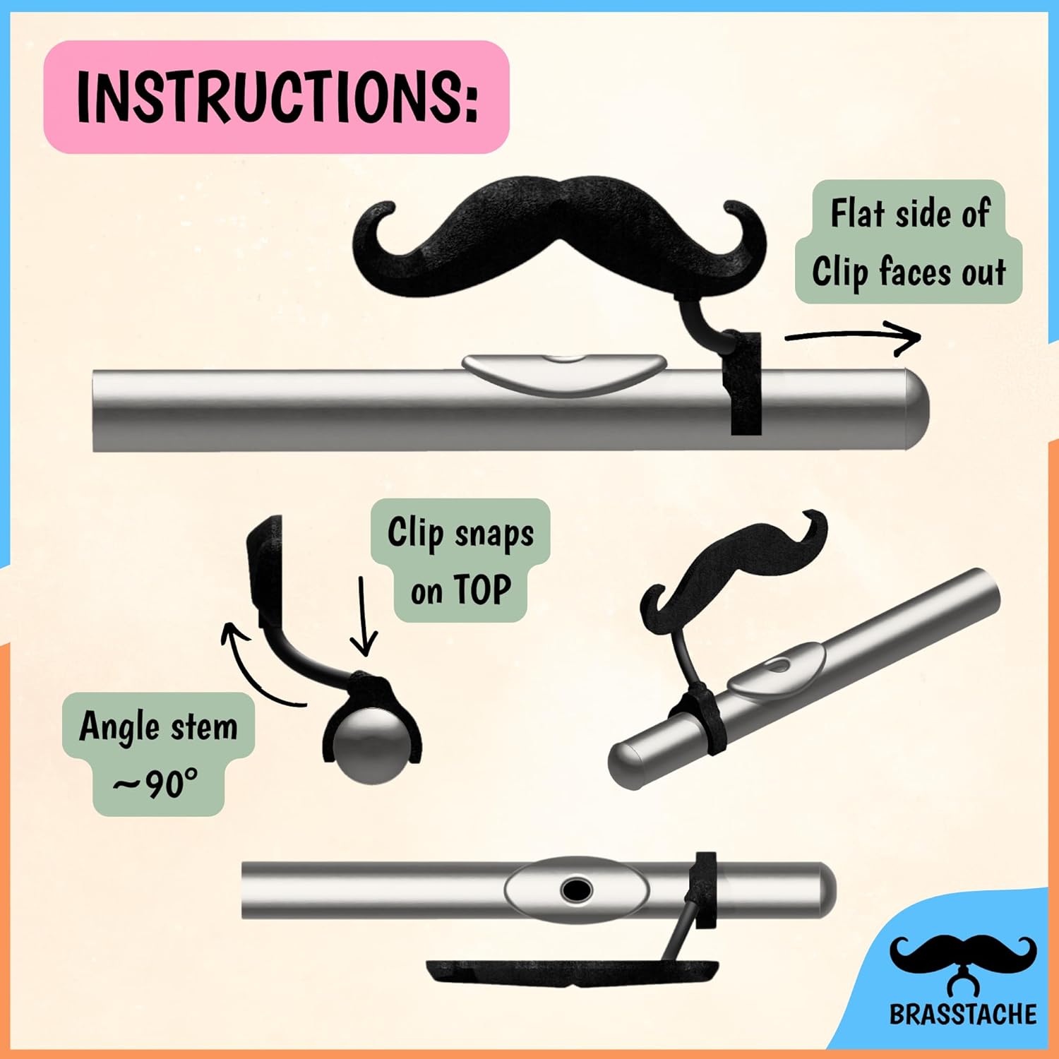 Flute-stache 2.0 Kids, 2-Pack Clip-on Moustache