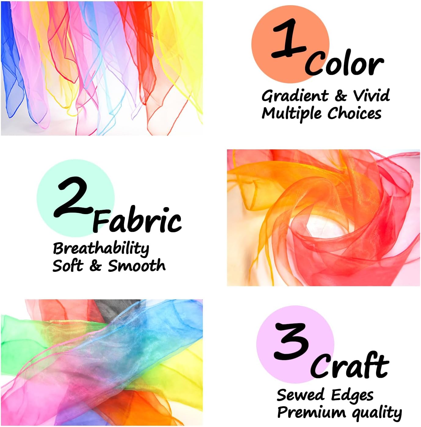 12 Pack Dance and Juggling Scarves, Gradient Colors