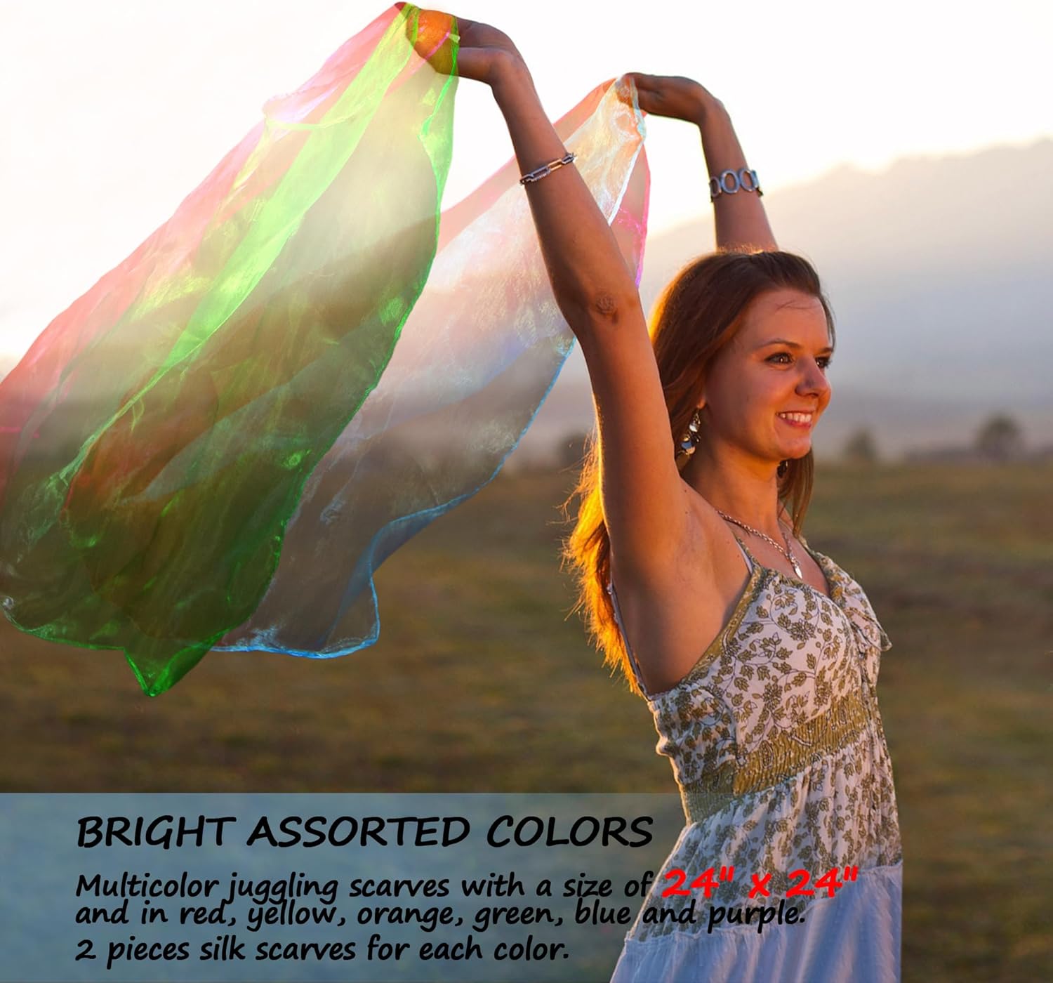 12 Pack Dance and Juggling Scarves, Gradient Colors