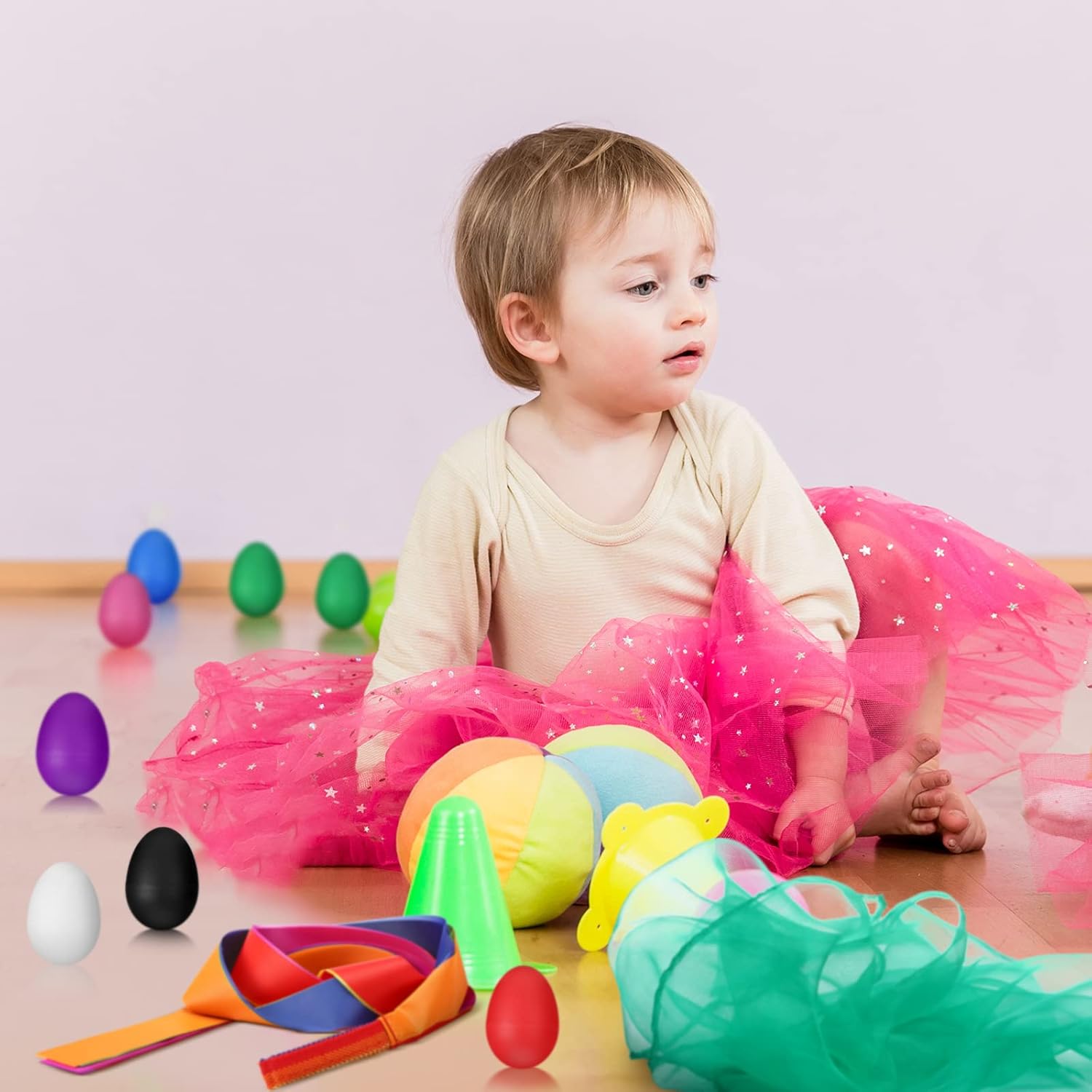 60 Pack Percussion Toy Set, Includes Shakers, Ribbons, Scarves