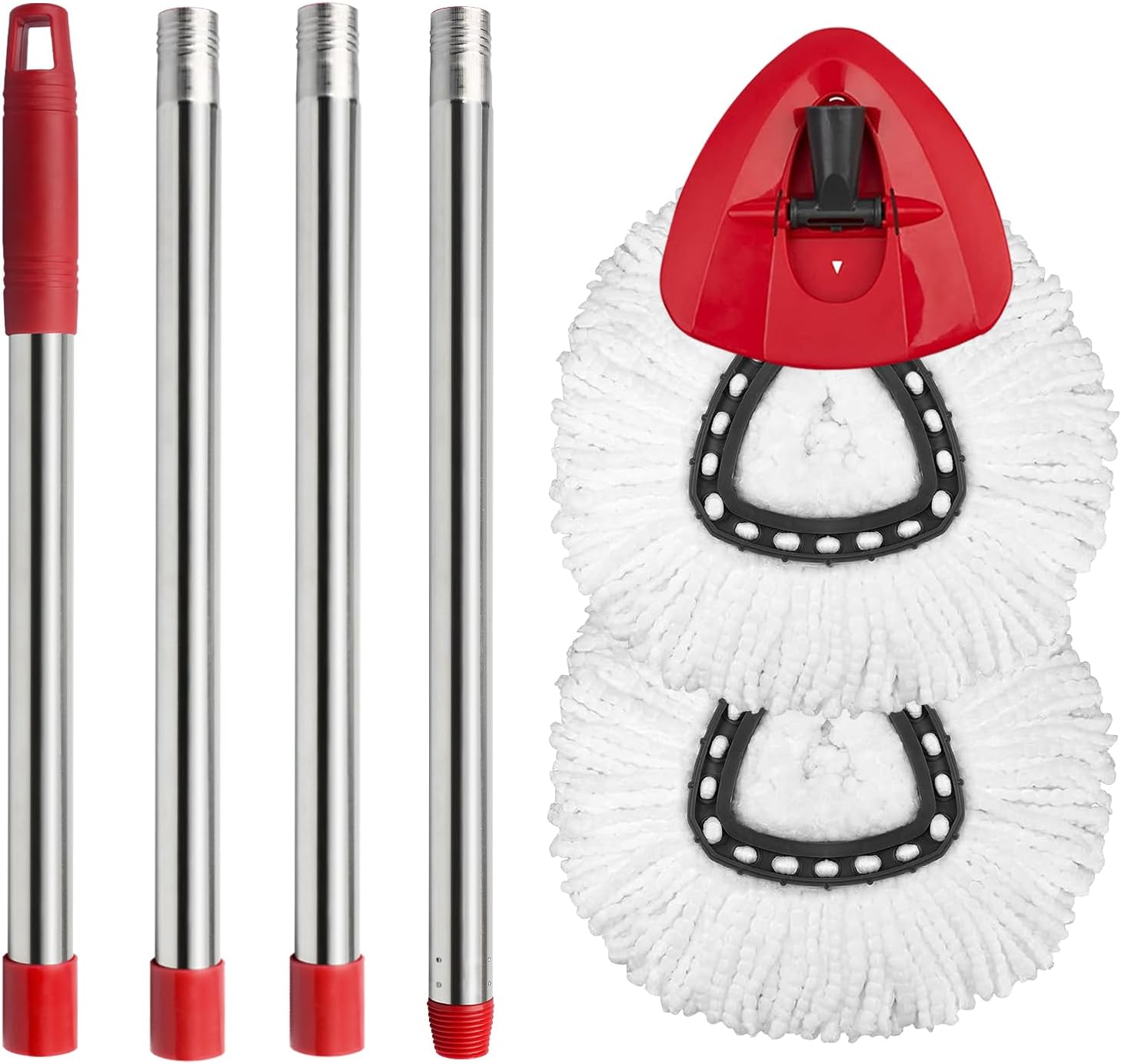 Hibaby 2 Spinning Mop Head Replacement, 1 Base, 1 Mop Handle (30-58 Inch) Combo Mop Set, Compatible with OCedar EasyWring Microfiber Mop (White (1-Tank System))