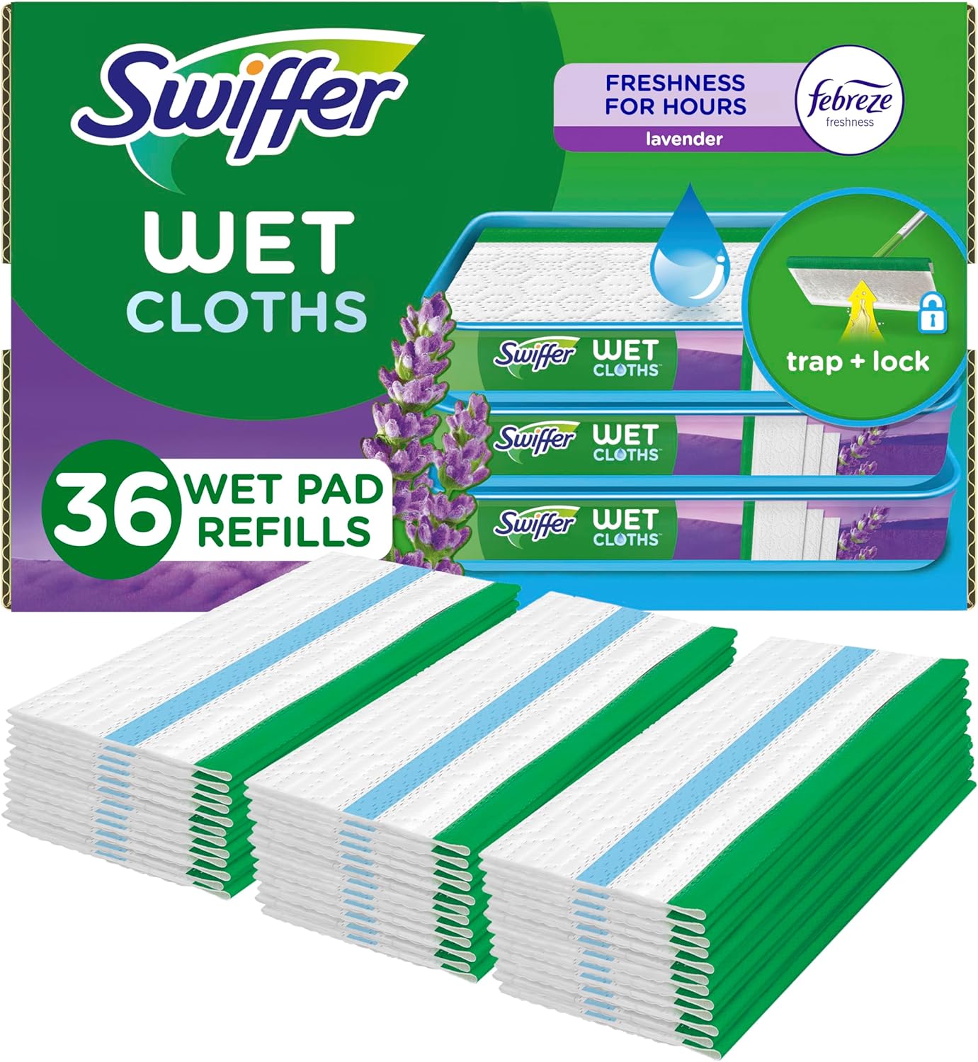 Sweeper Wet Mop Multi-Surface Replacement | Floor Mop | Febreze Lavender Scent | 36 Count