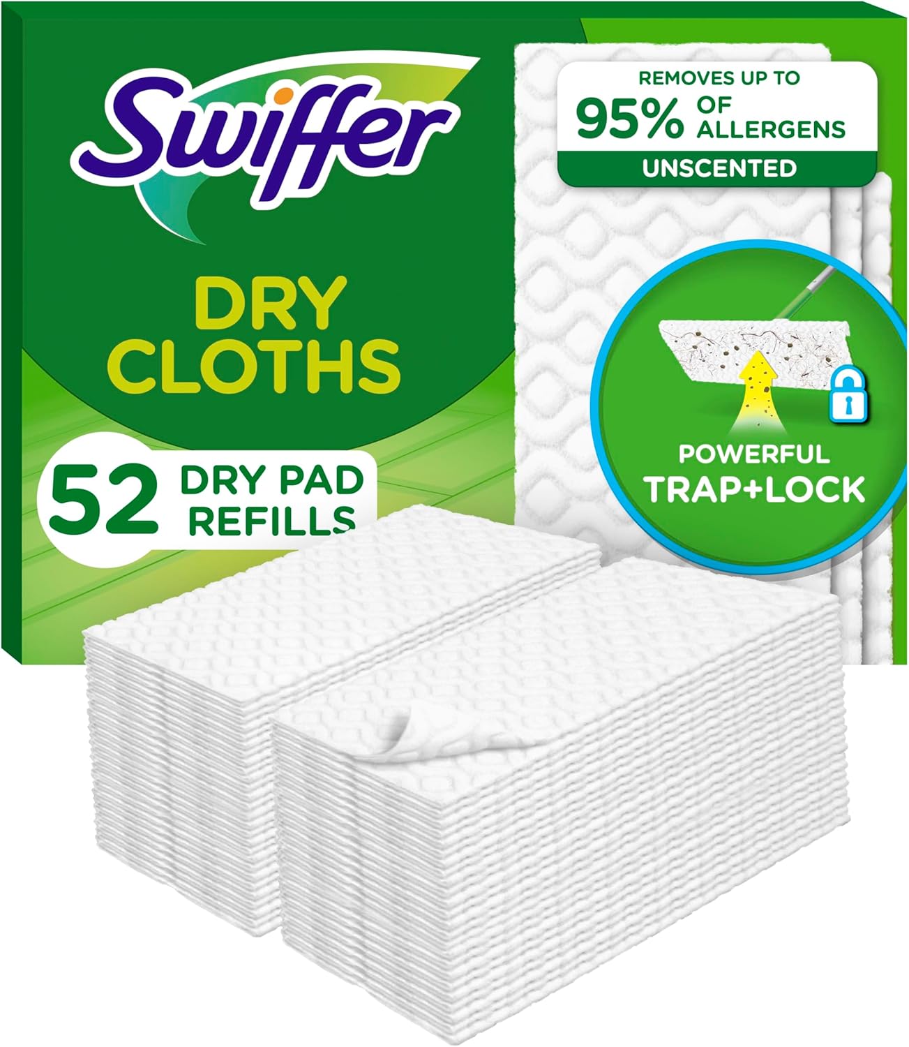 Sweep + Mop | Dry Pad Replacement | Floor Cleaner for Dirt | Dust | Hair | Cleaning Cloths | For Mopping Households | Bathrooms | Kitchens | Dust Mop | Floor Dusting Duster | Unscented | 52 ct.