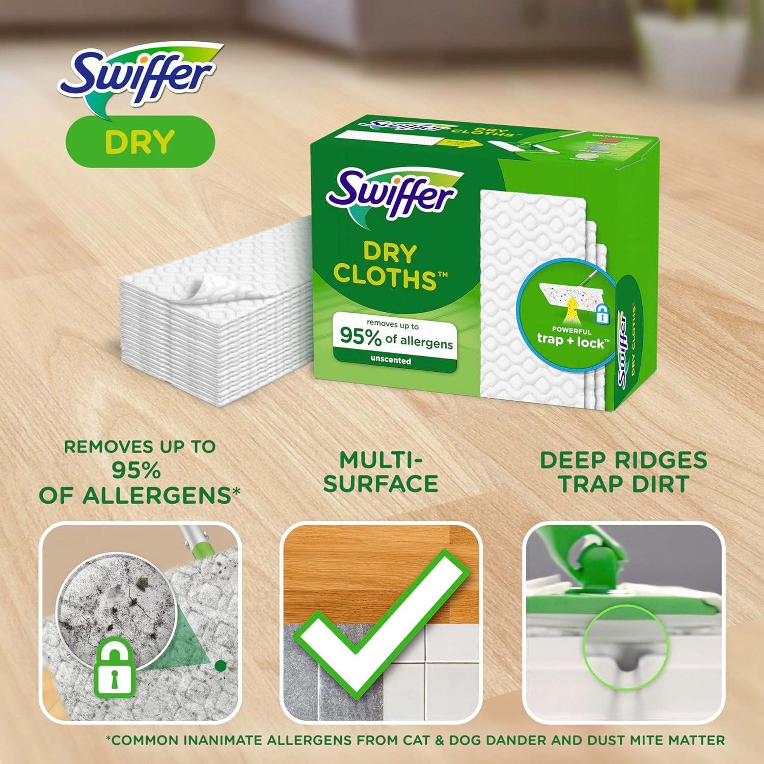 Sweep + Mop | Dry Pad Replacement | Floor Cleaner for Dirt | Dust | Hair | Cleaning Cloths | For Mopping Households | Bathrooms | Kitchens | Dust Mop | Floor Dusting Duster | Unscented | 52 ct.